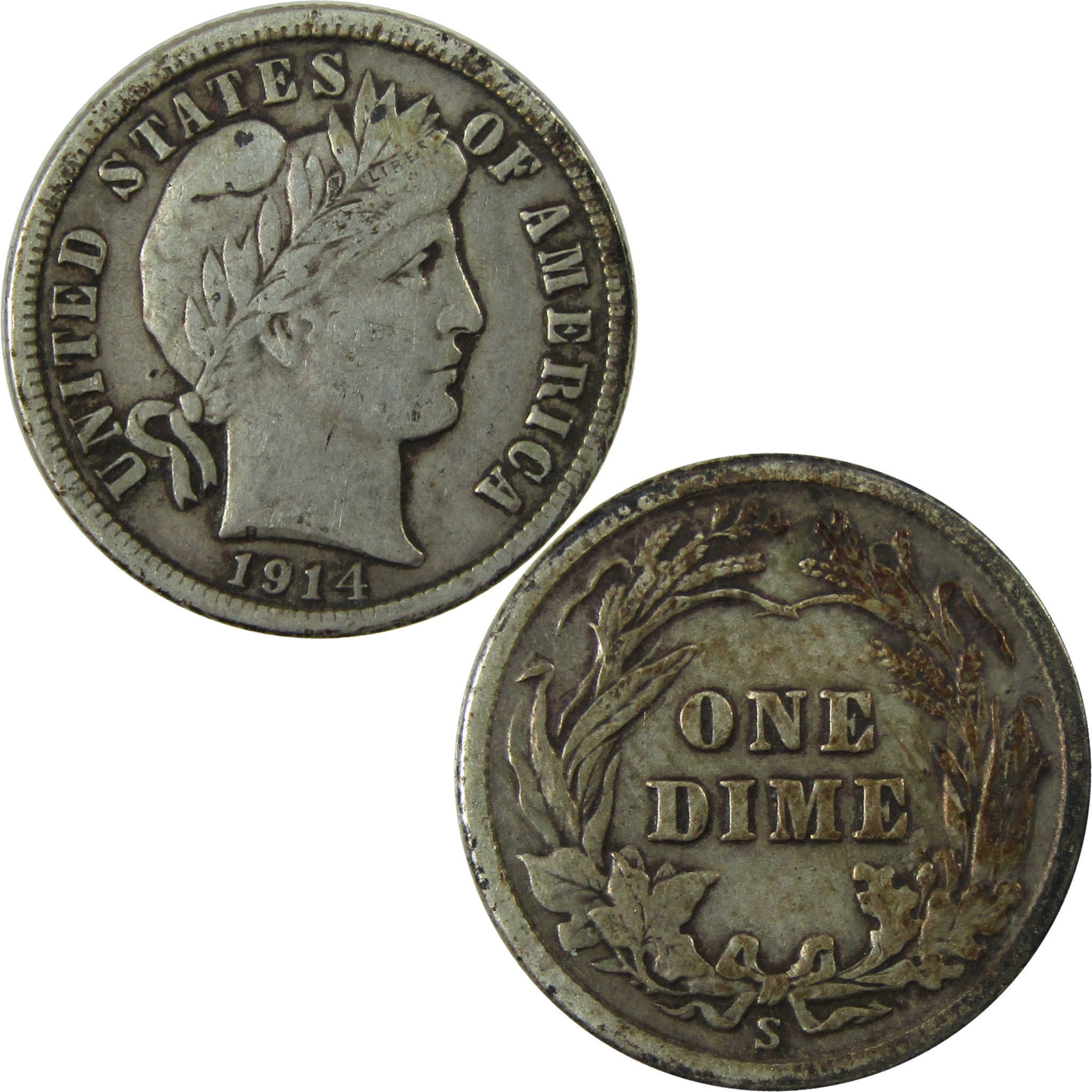 1914 S Barber Silver Dime F Fine 10c Coin SKU:I26066