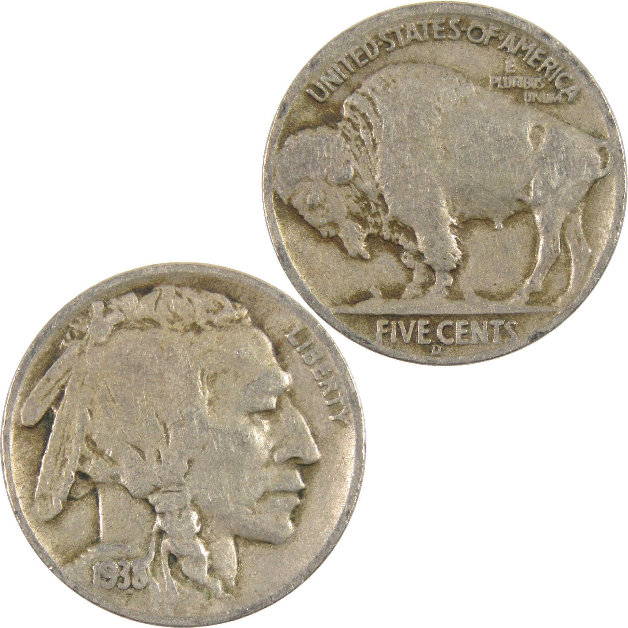 1938 D Indian Head Buffalo Nickel VG Very Good 5c Coin