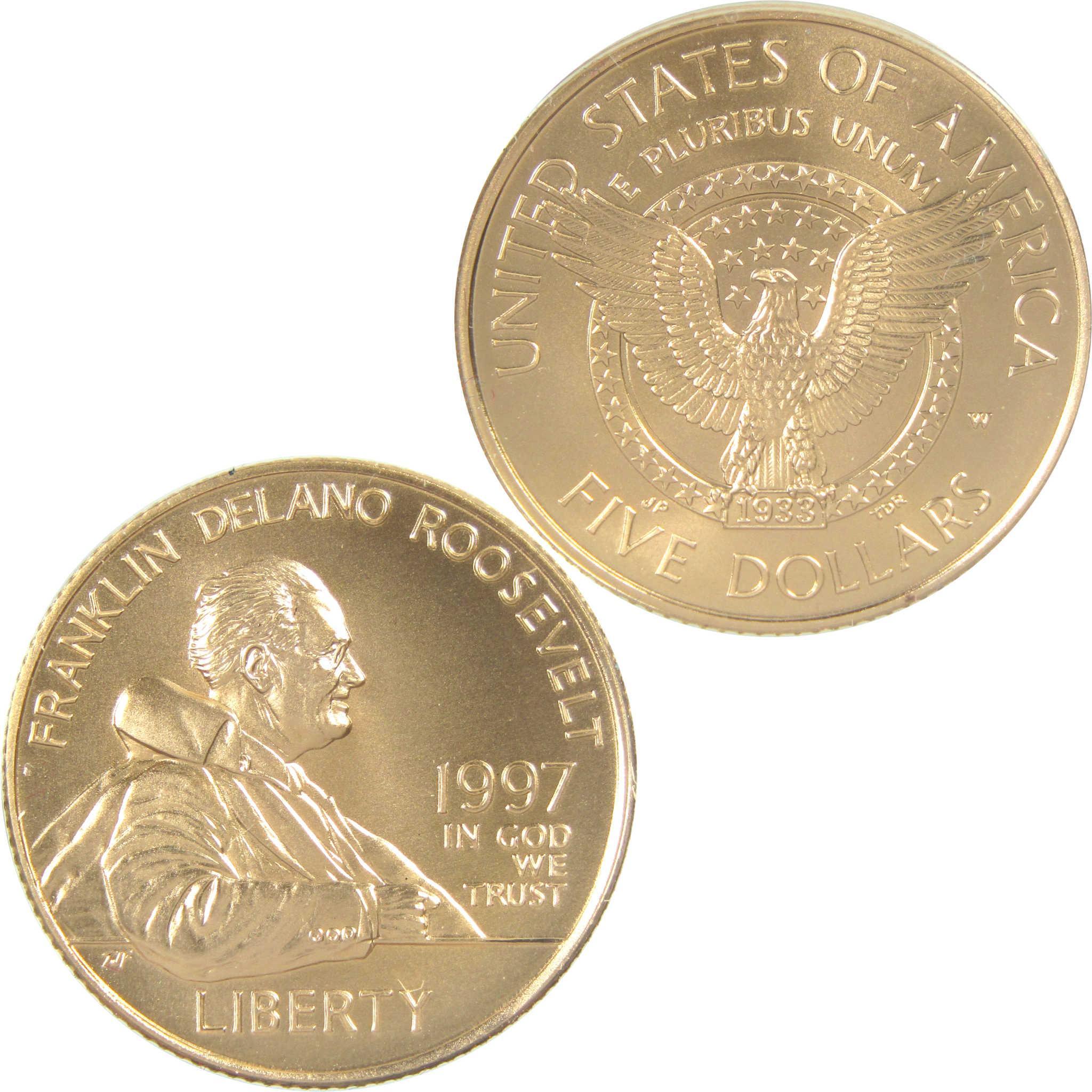 1997 W Franklin D. Roosevelt Commemorative Gold Uncirculated $5 Coin