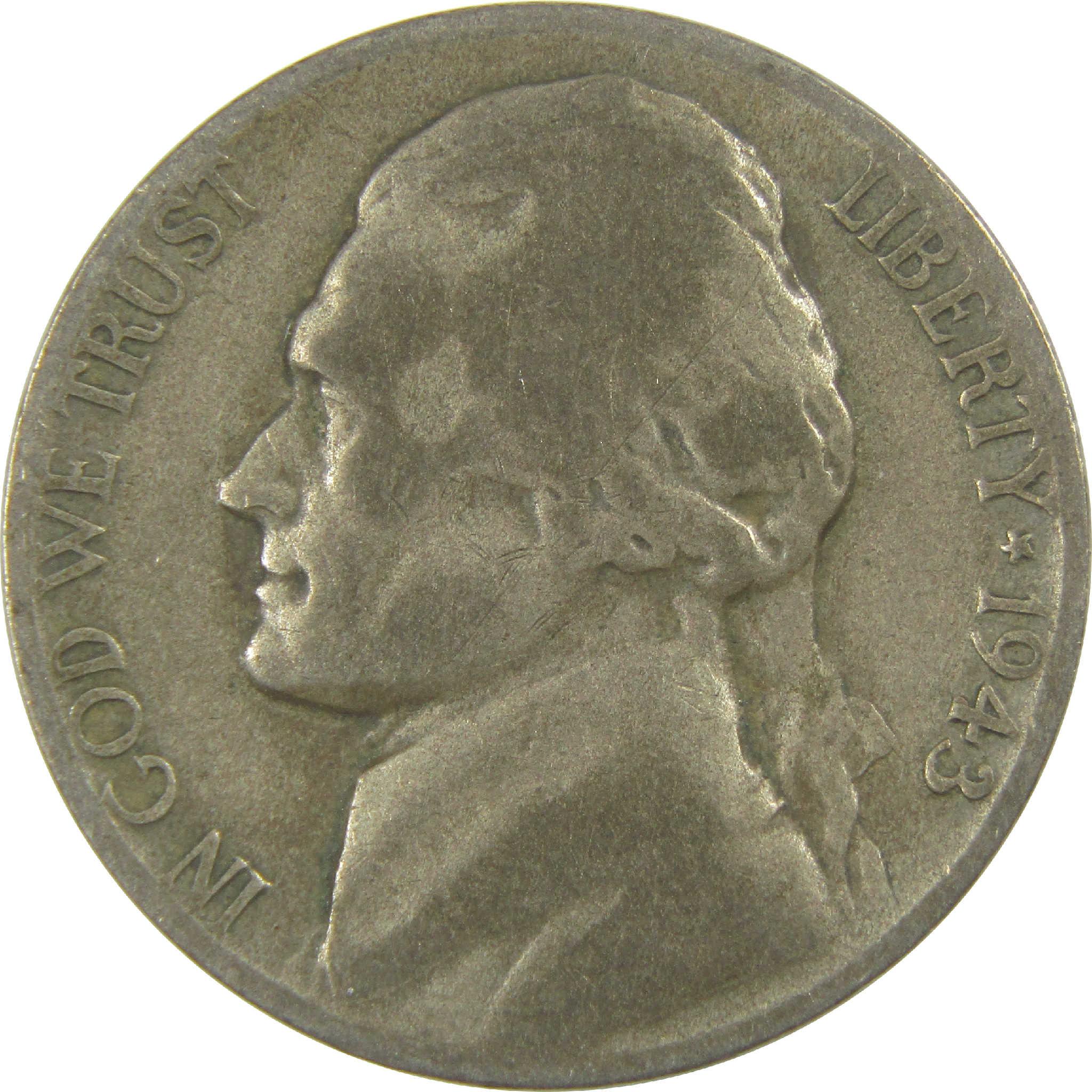 1943 D Jefferson Nickel Circulated Wartime Silver 5c Coin Collectible