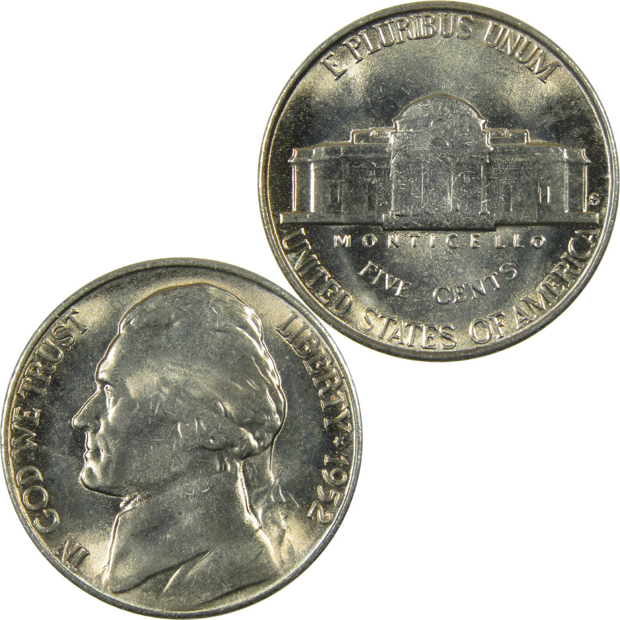 1952 S Jefferson Nickel Uncirculated Mint State 5c Coin Collectible