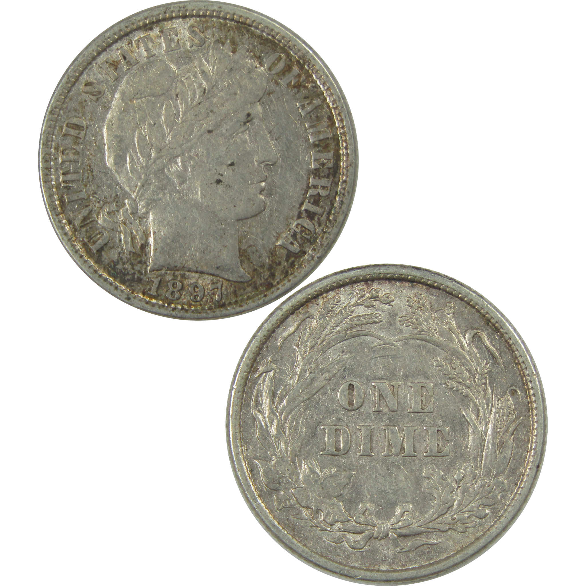1897 Barber Dime AU About Uncirculated Silver 10c Coin SKU:I20657