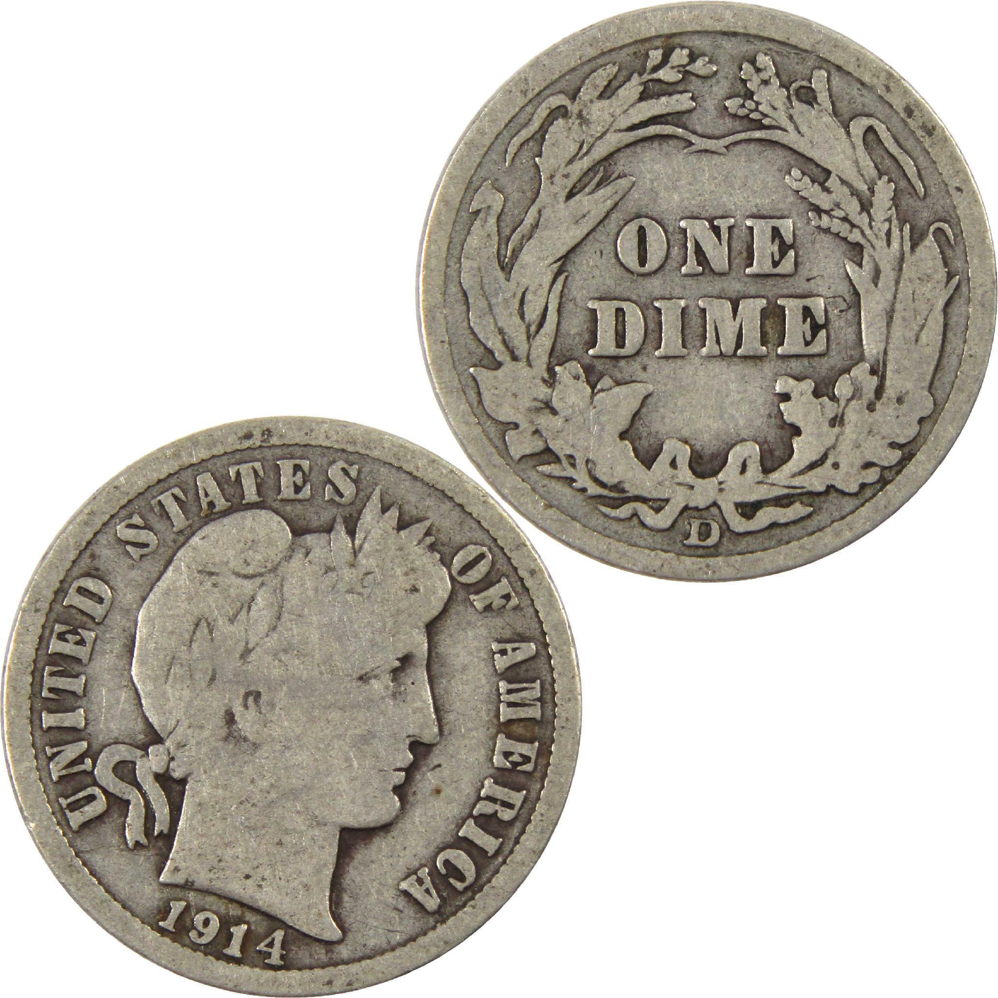 1914 D Barber Dime G Good Silver 10c Coin