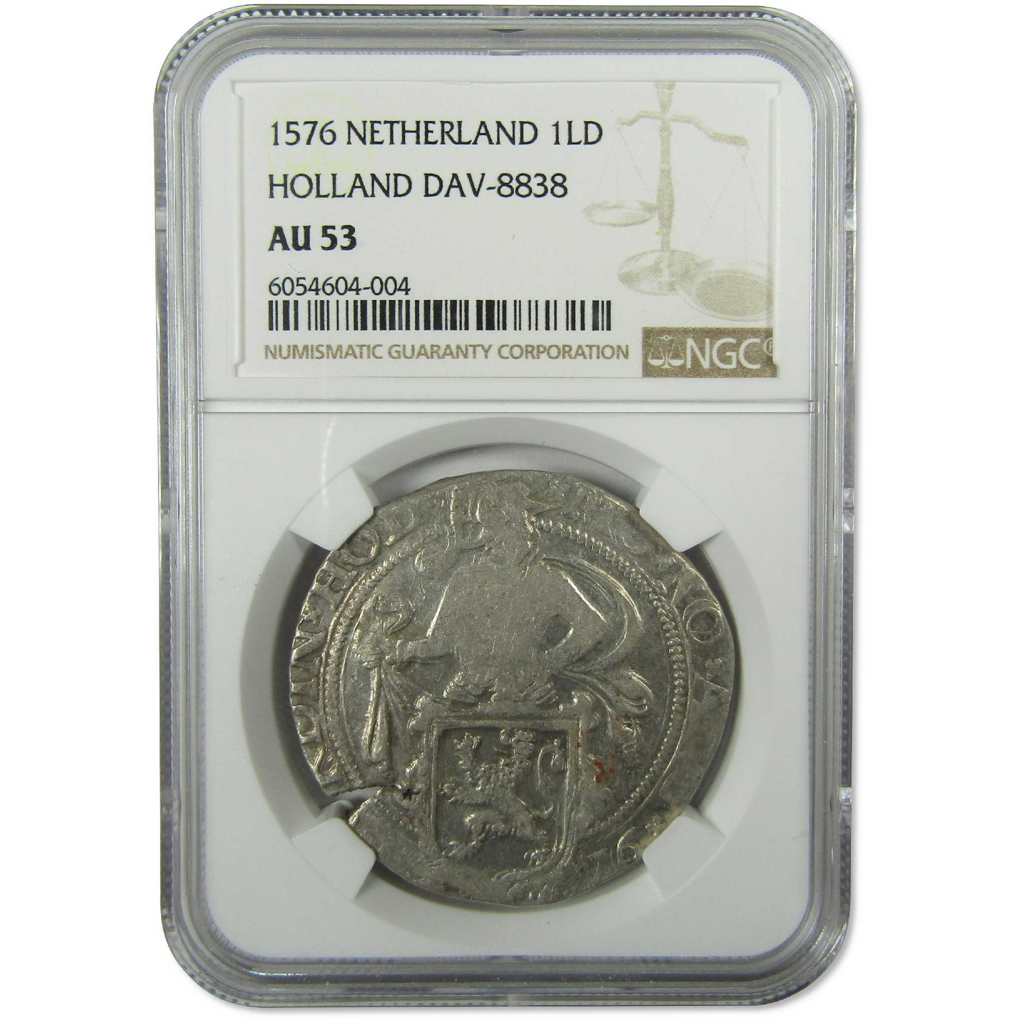 1576 Netherlands Lion Daalder Holland DAV-8838 AU 53 NGC SKU:CPC0577