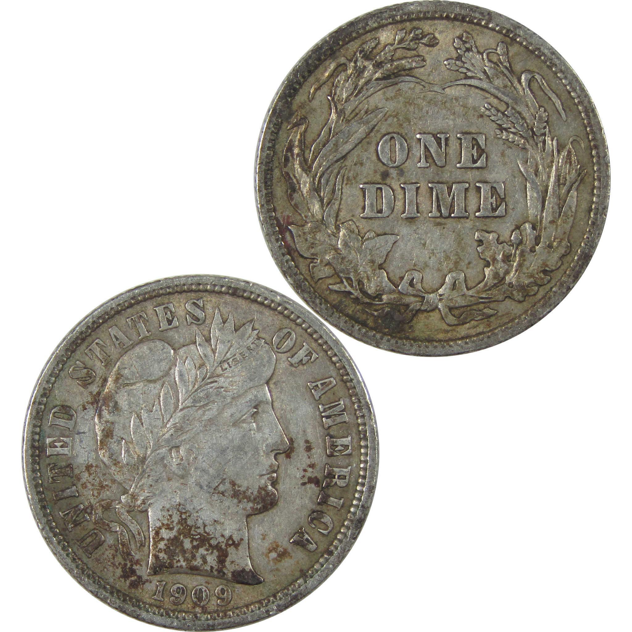 1909 Barber Dime XF EF Extremely Fine Silver 10c Coin SKU:I21104