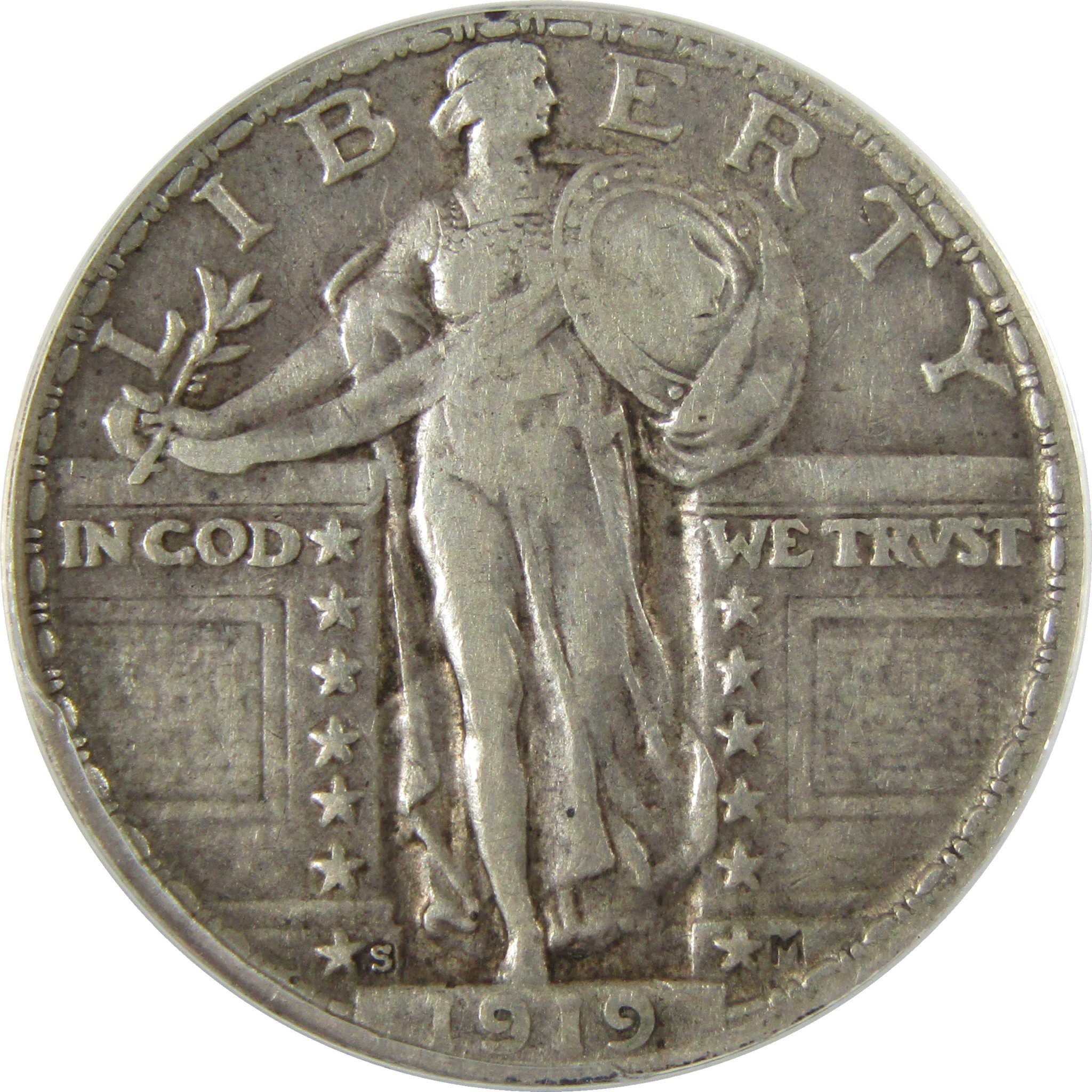 1919 S Standing Liberty Silver Quarter VF 30 ANACS 25c Coin SKU:I28015