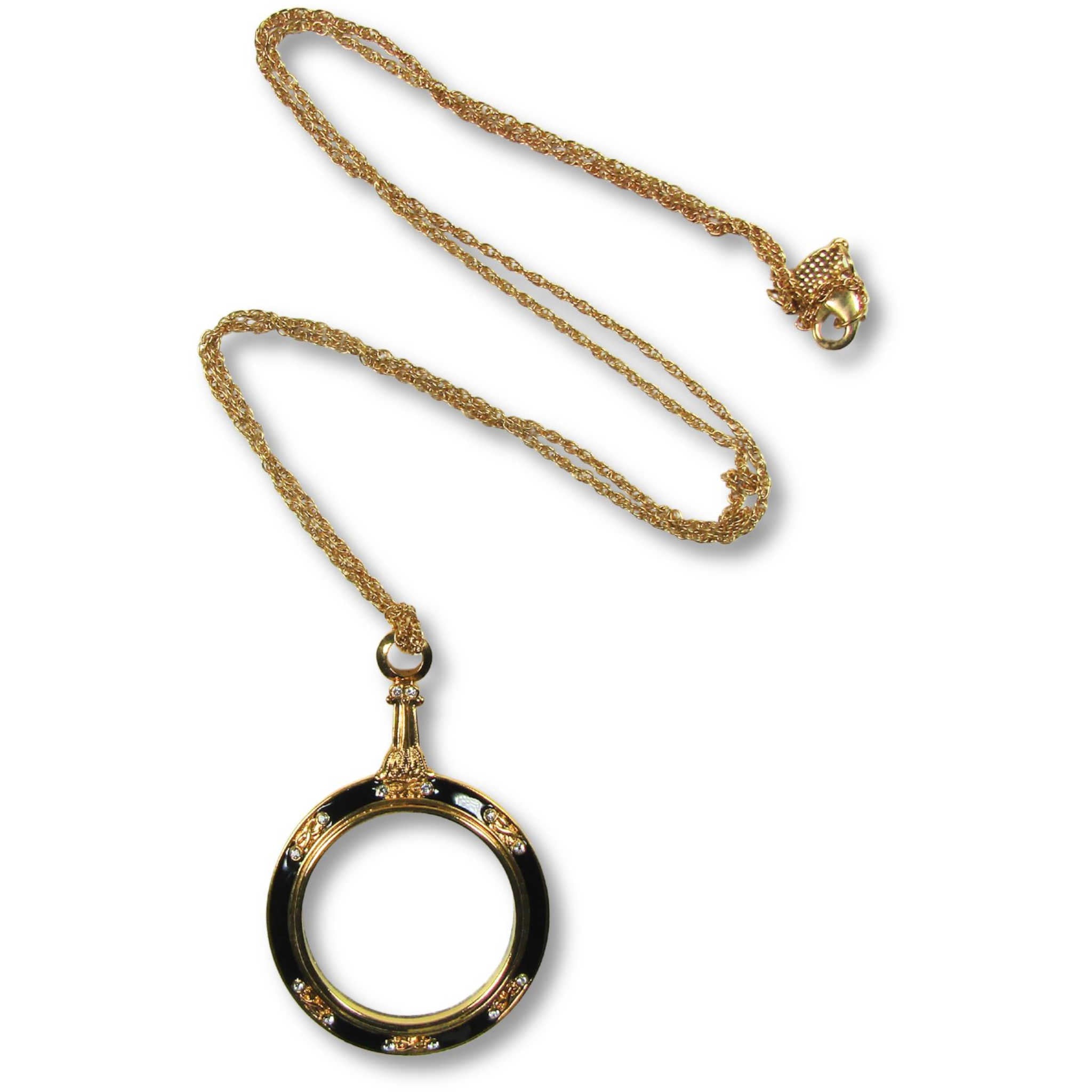Enameled Magnifier Loupe Pendant with Chain