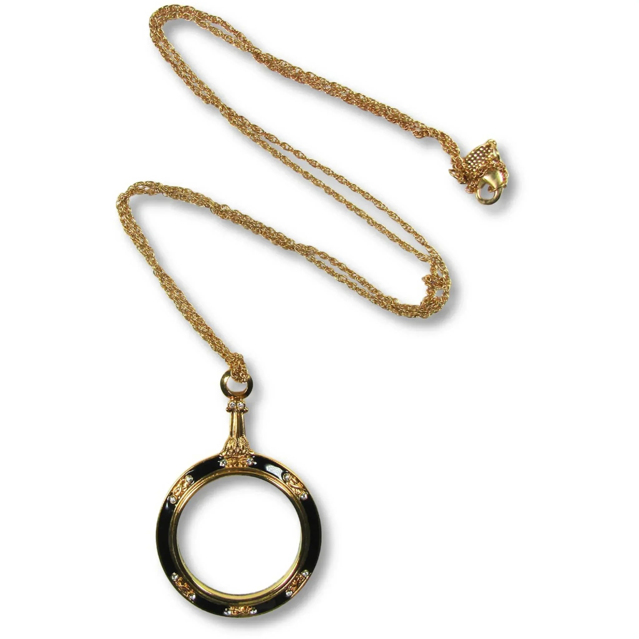 Enameled Magnifier Loupe Pendant with Chain