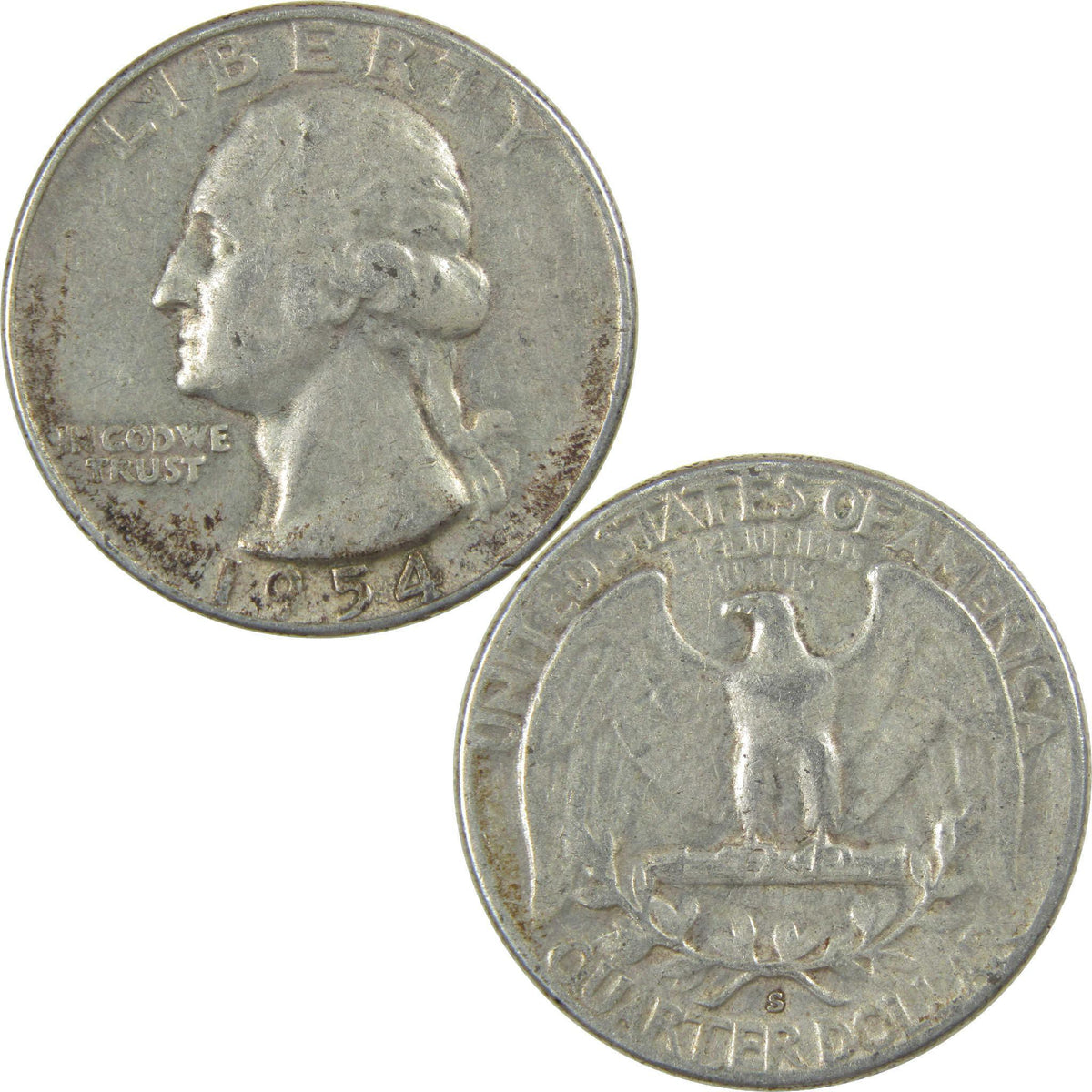 1954 S Washington Silver Quarter Circulated 25c Coin Collectible