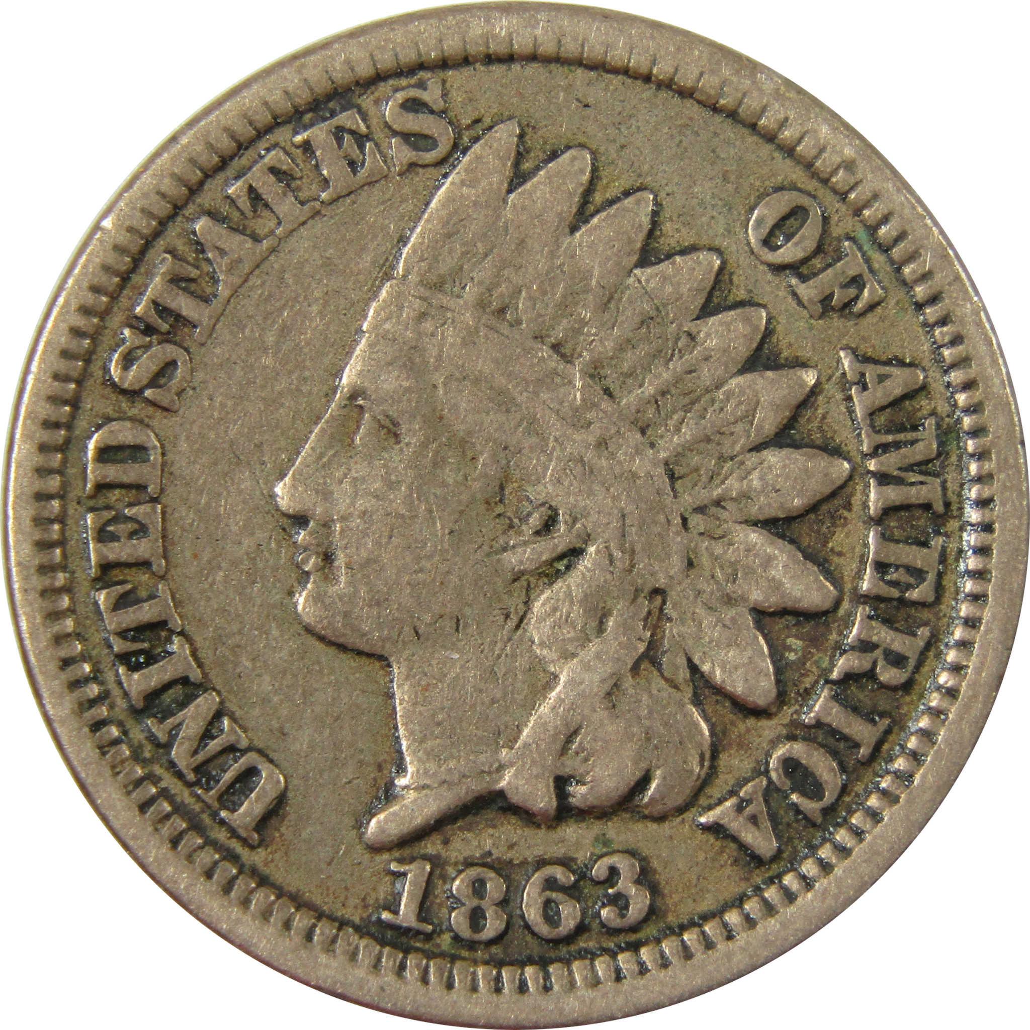 1863 Indian Head Cent VG Very Good Details Penny 1c Coin SKU:CP1236