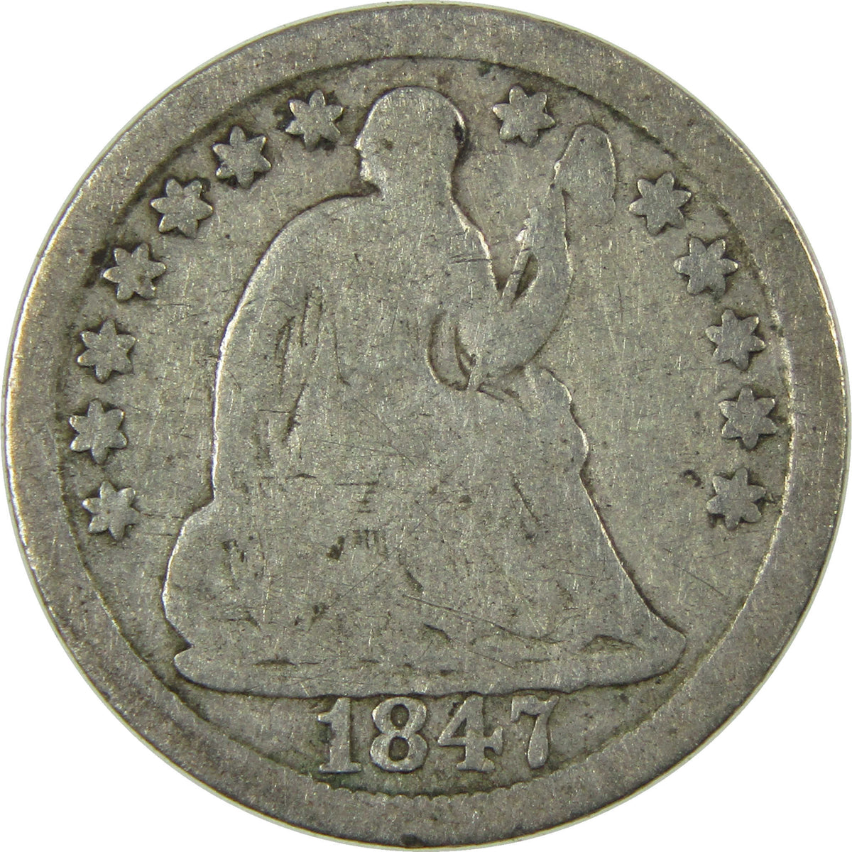 1847 Seated Liberty Silver Half Dime Circulated 5c Coin Collectible
