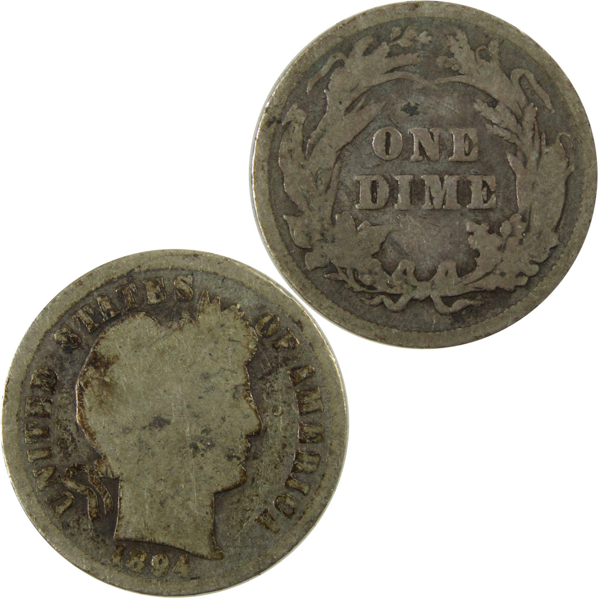 1894 Barber Silver Dime G Good 10c Coin Collectible SKU:CP1352