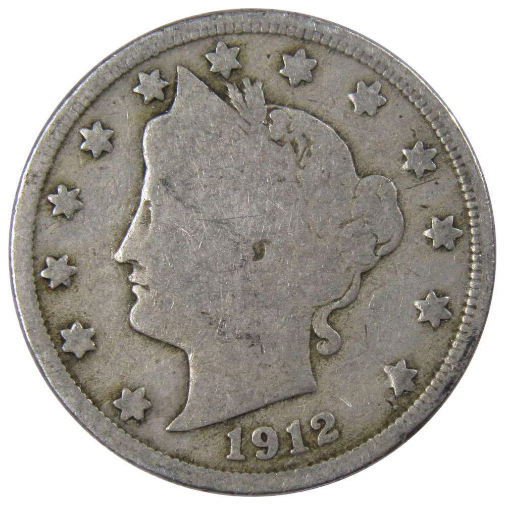 1912 Liberty Head V Nickel G Good 5c Coin Collectible
