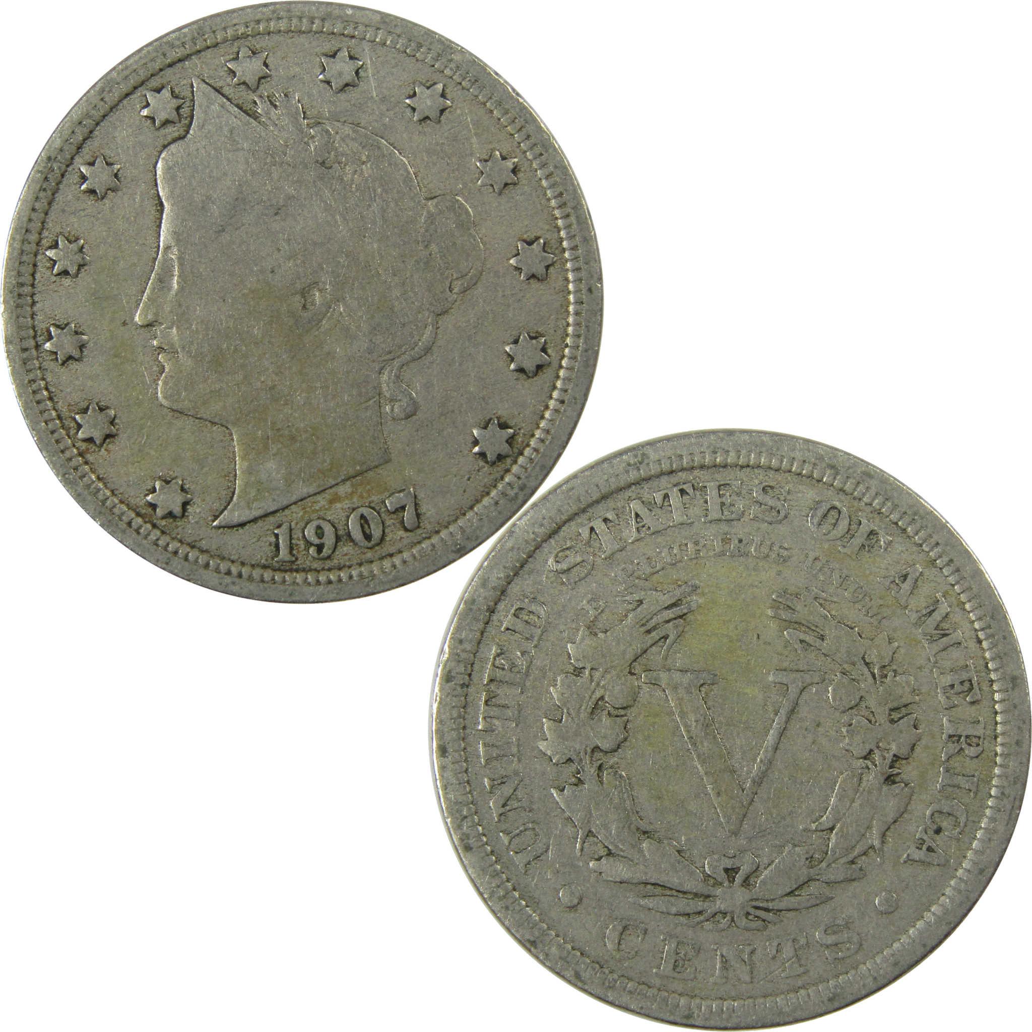 1907 Liberty Head V Nickel VG Very Good 5c Coin Collectible SKU:I26919