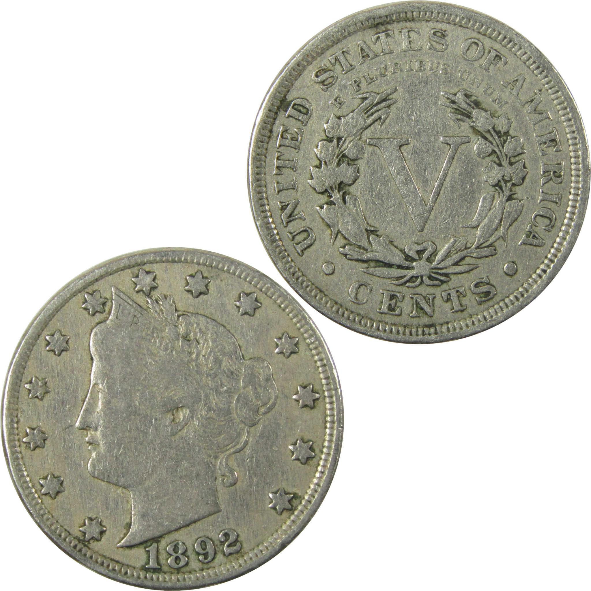 1892 Liberty Head V Nickel VF Very Fine Details 5c Coin SKU:I26031