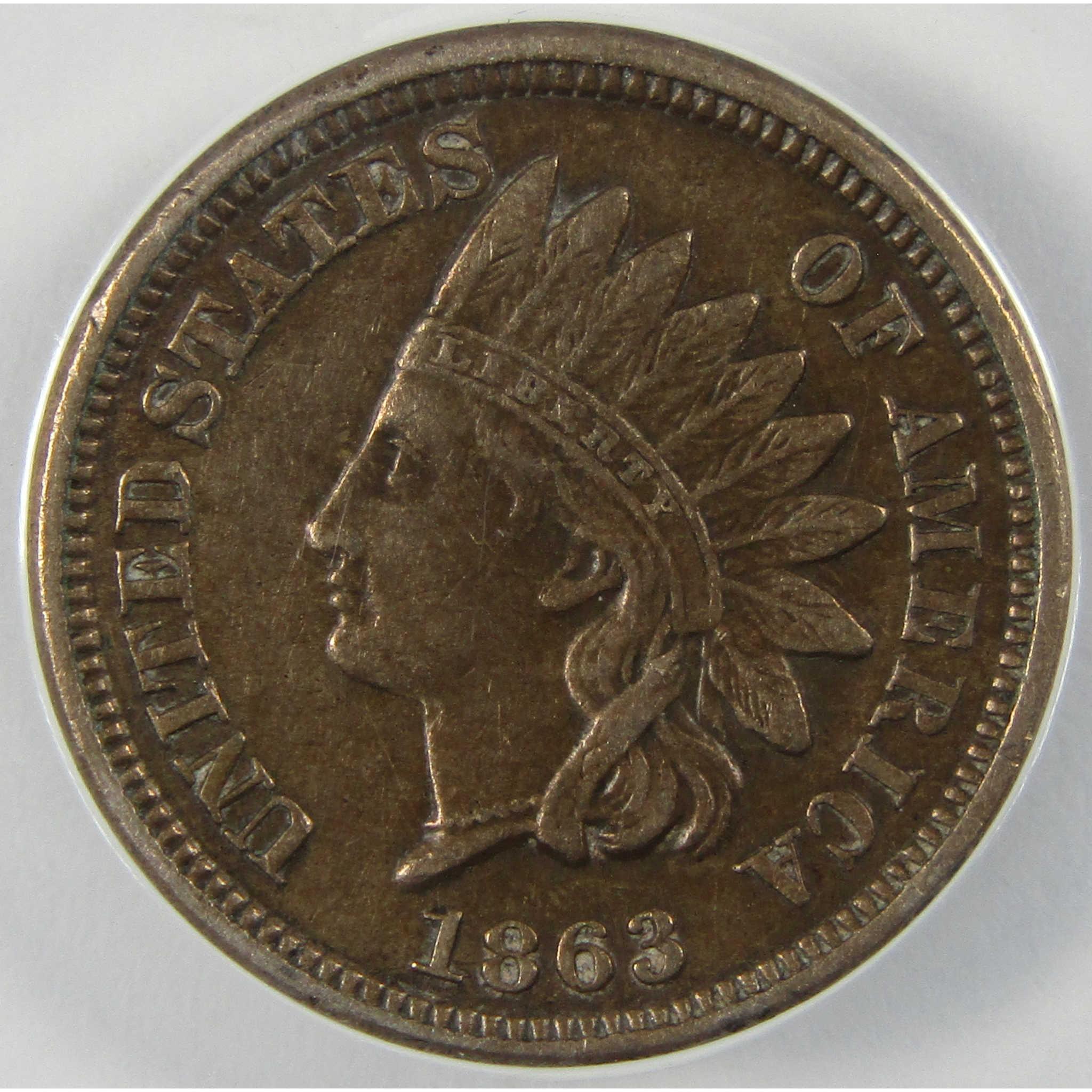 1863 Indian Head Cent AU 50 Details ANACS Penny 1c Coin SKU:I25494