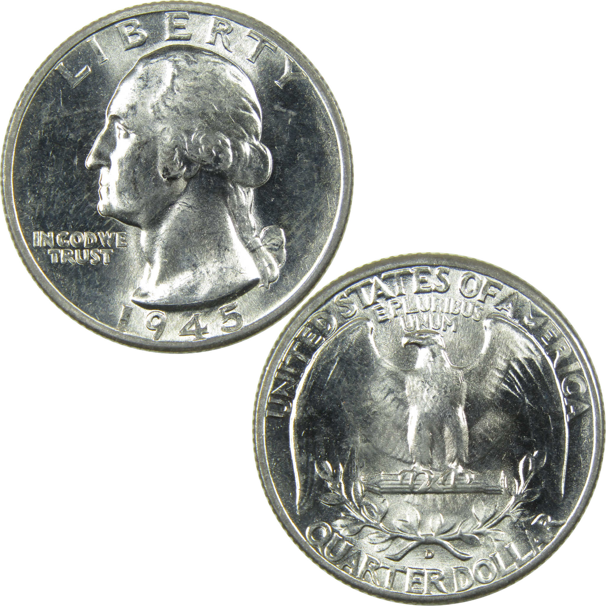 1945 D Washington Silver Quarter Uncirculated Mint State 25c Coin