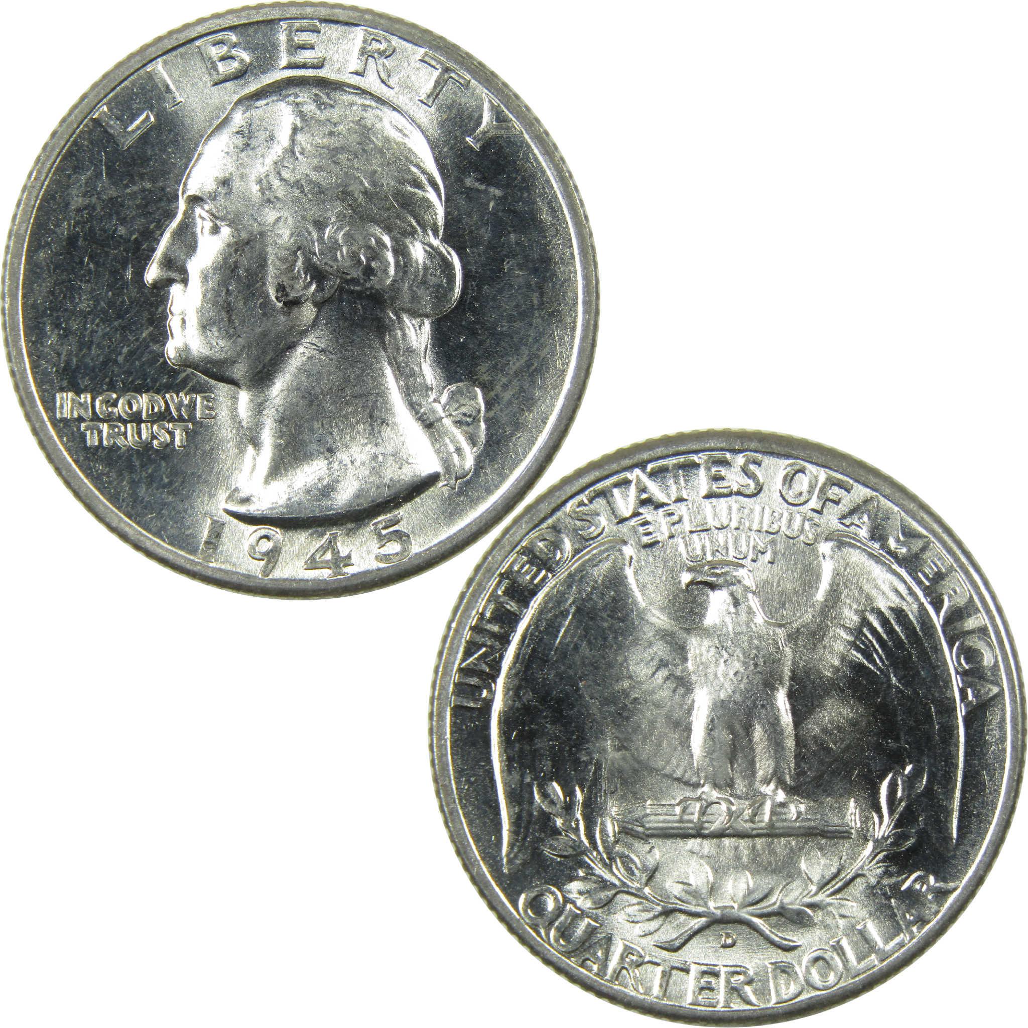 1945 D Washington Silver Quarter Uncirculated Mint State 25c Coin