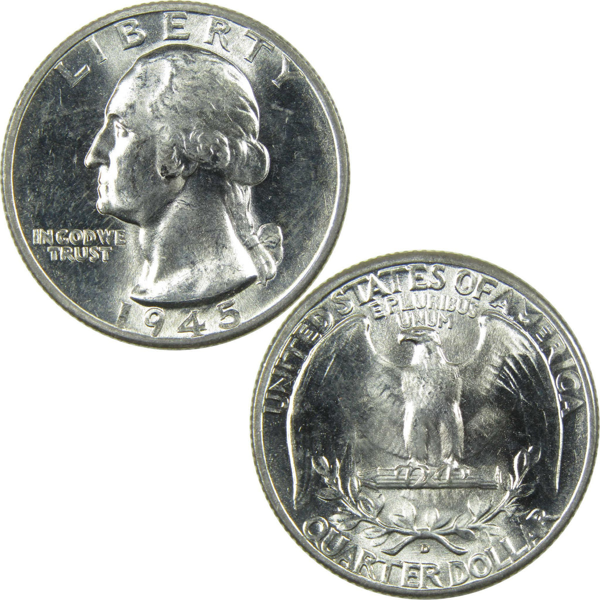 1945 D Washington Silver Quarter Uncirculated Mint State 25c Coin