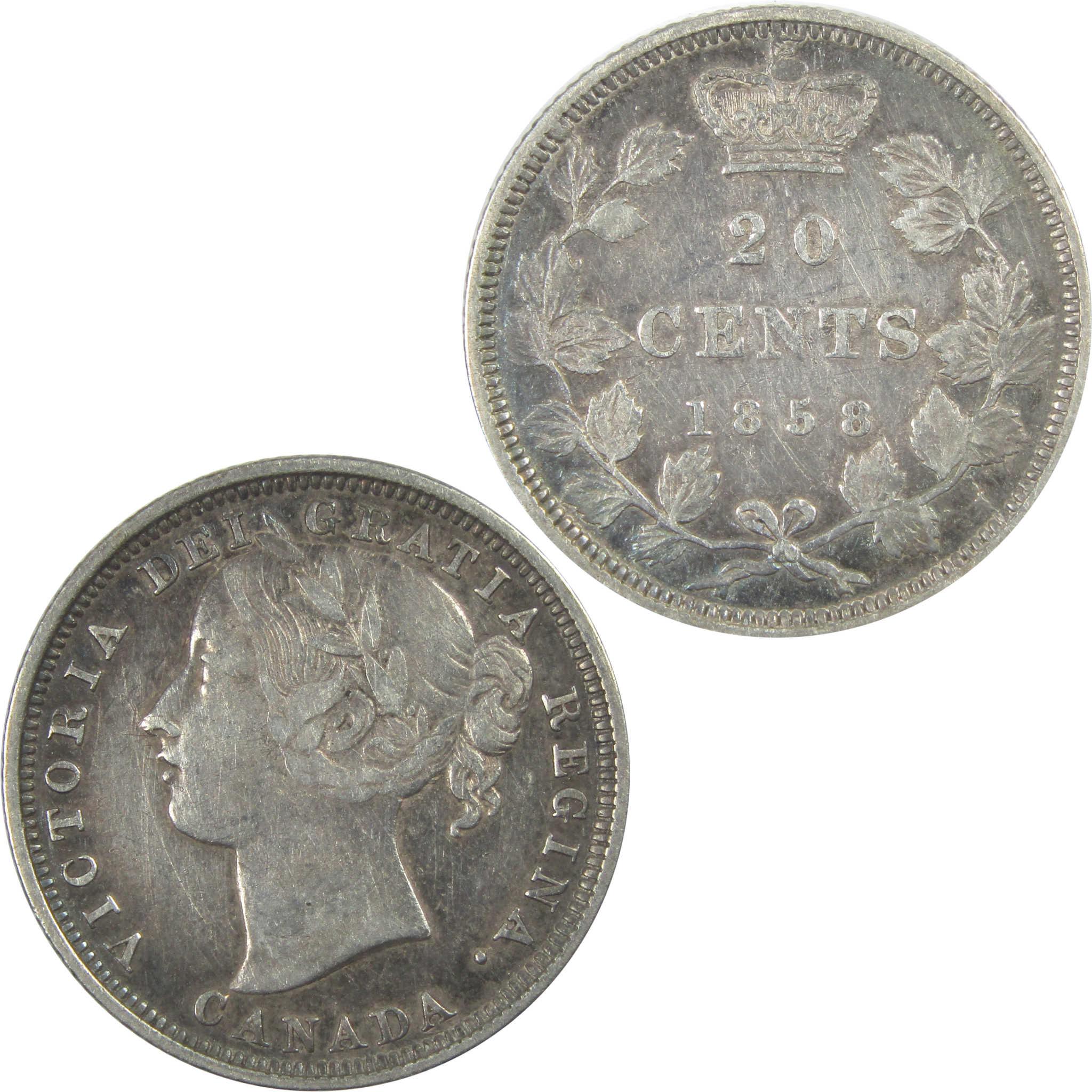 1858 Canadian Victoria Twenty Cent Piece XF Extremely Fine SKU:CPC9042