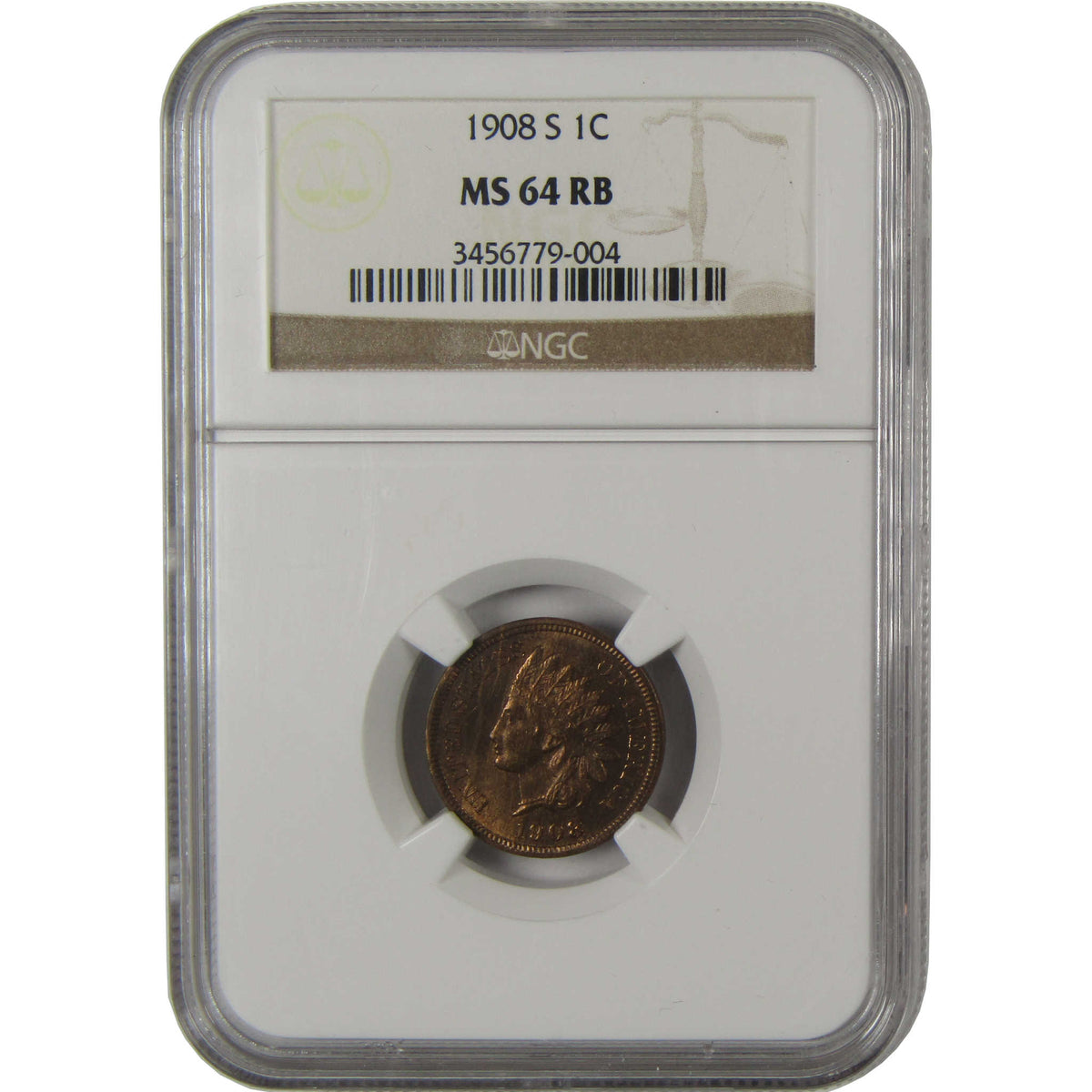 1908 S Indian Head Cent MS 64 RB NGC Uncirculated Penny 1c Coin