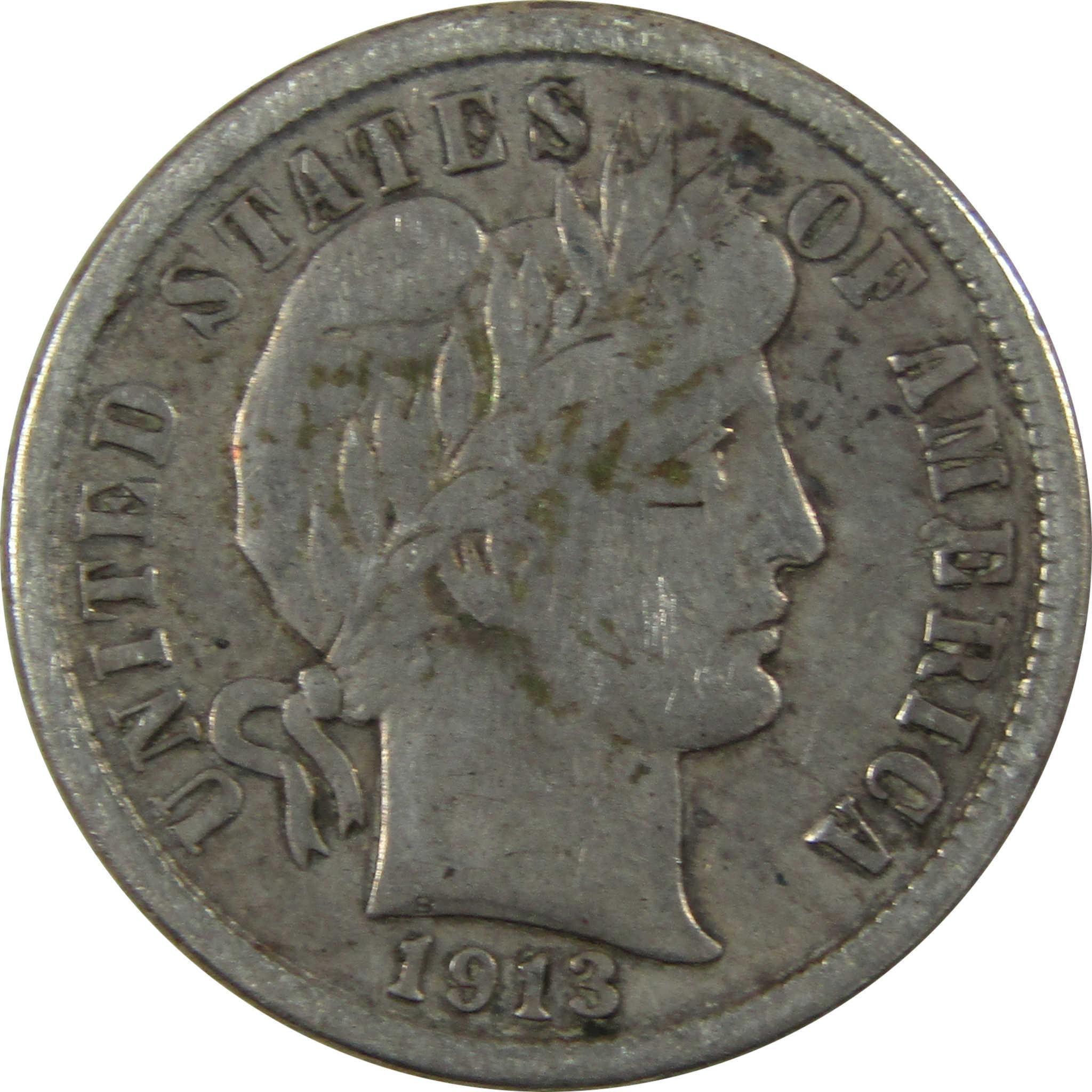 1913 Barber Silver Dime VF Very Fine 10c Coin Collectible SKU:CP1334