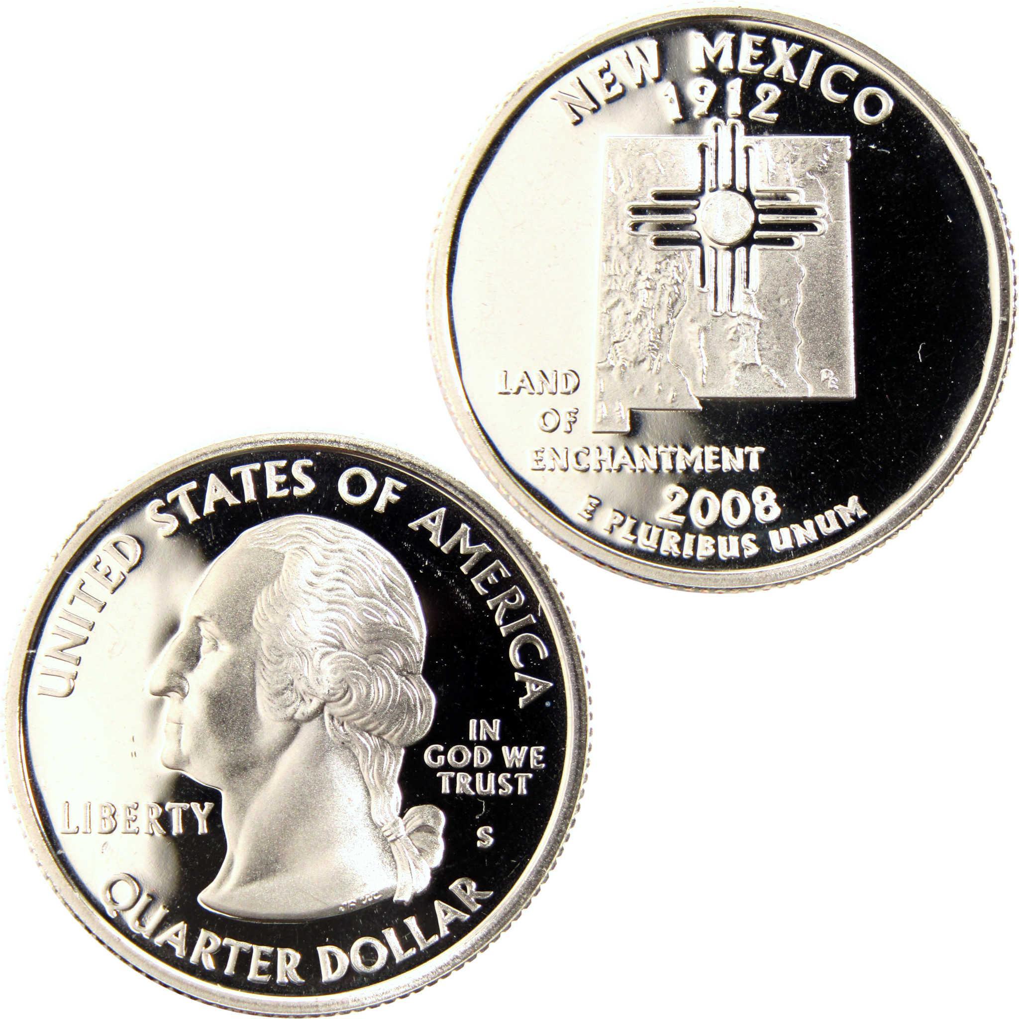 2008 New Mexico state quarter, collectible proof coin with detailed designs on both sides