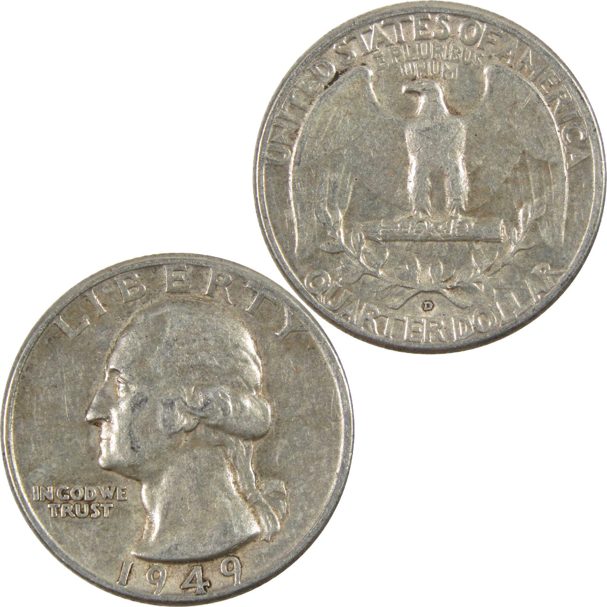1949 D Washington Quarter Circulated Silver 25c Coin Collectible