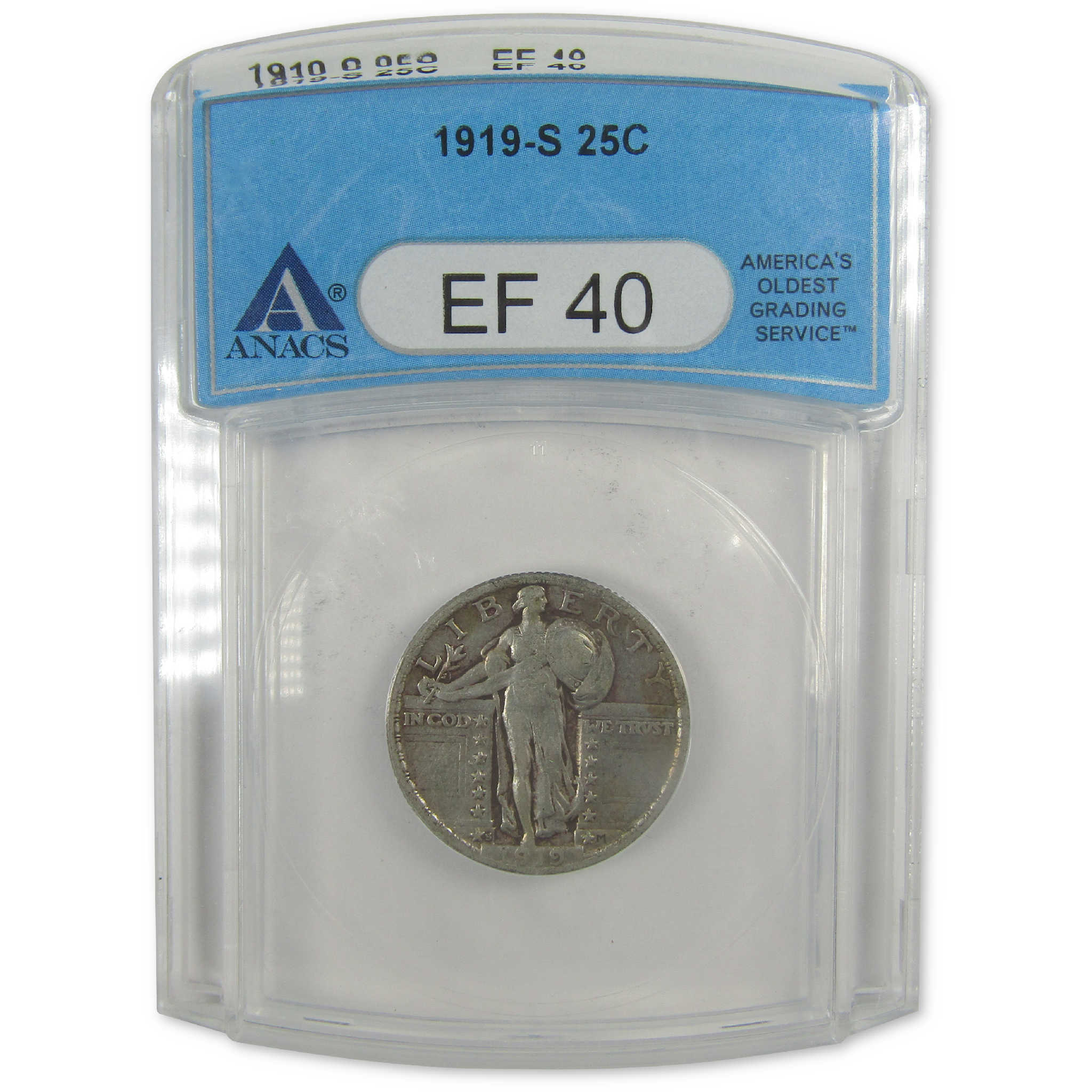 1919 S Standing Liberty Quarter EF 40 ANACS Silver 25c Coin SKU:I22009