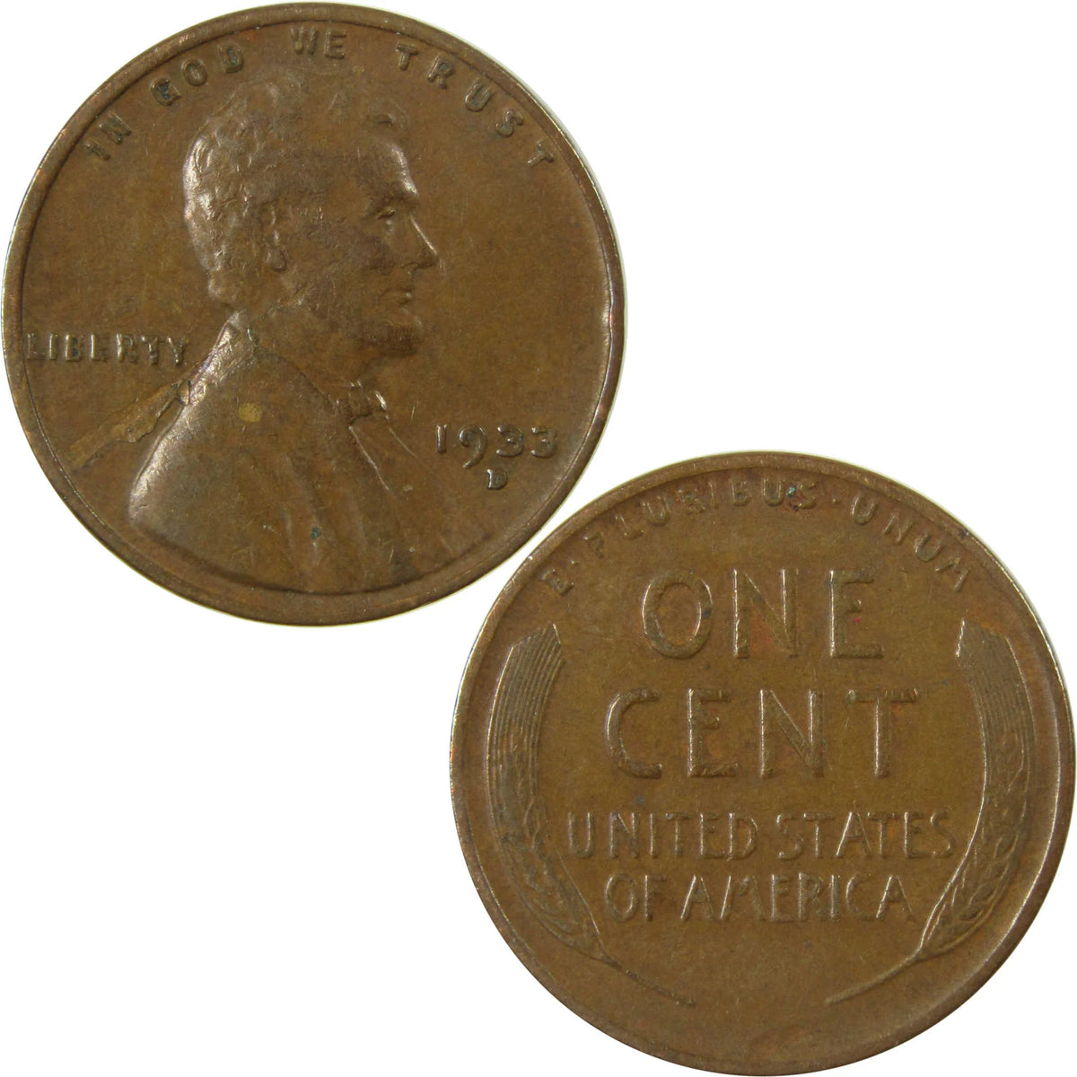 1933 D Lincoln Wheat Cent VF Very Fine Penny 1c Coin SKU:I26696