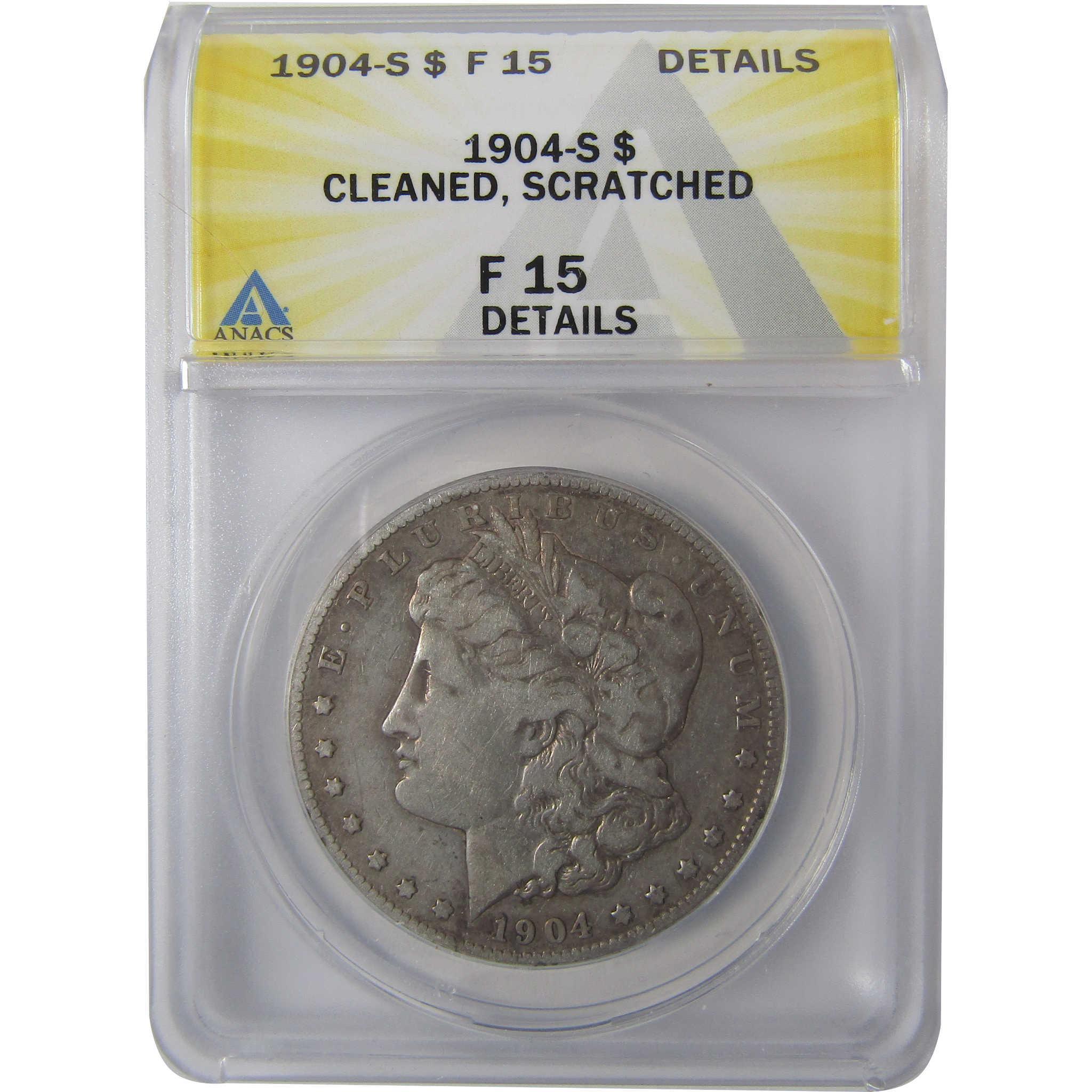 1904 S Morgan Silver Dollar F 15 Details ANACS $1 Coin SKU:I25432 - Morgan coin - Morgan silver dollar - Morgan silver dollar for sale - Profile Coins & Collectibles