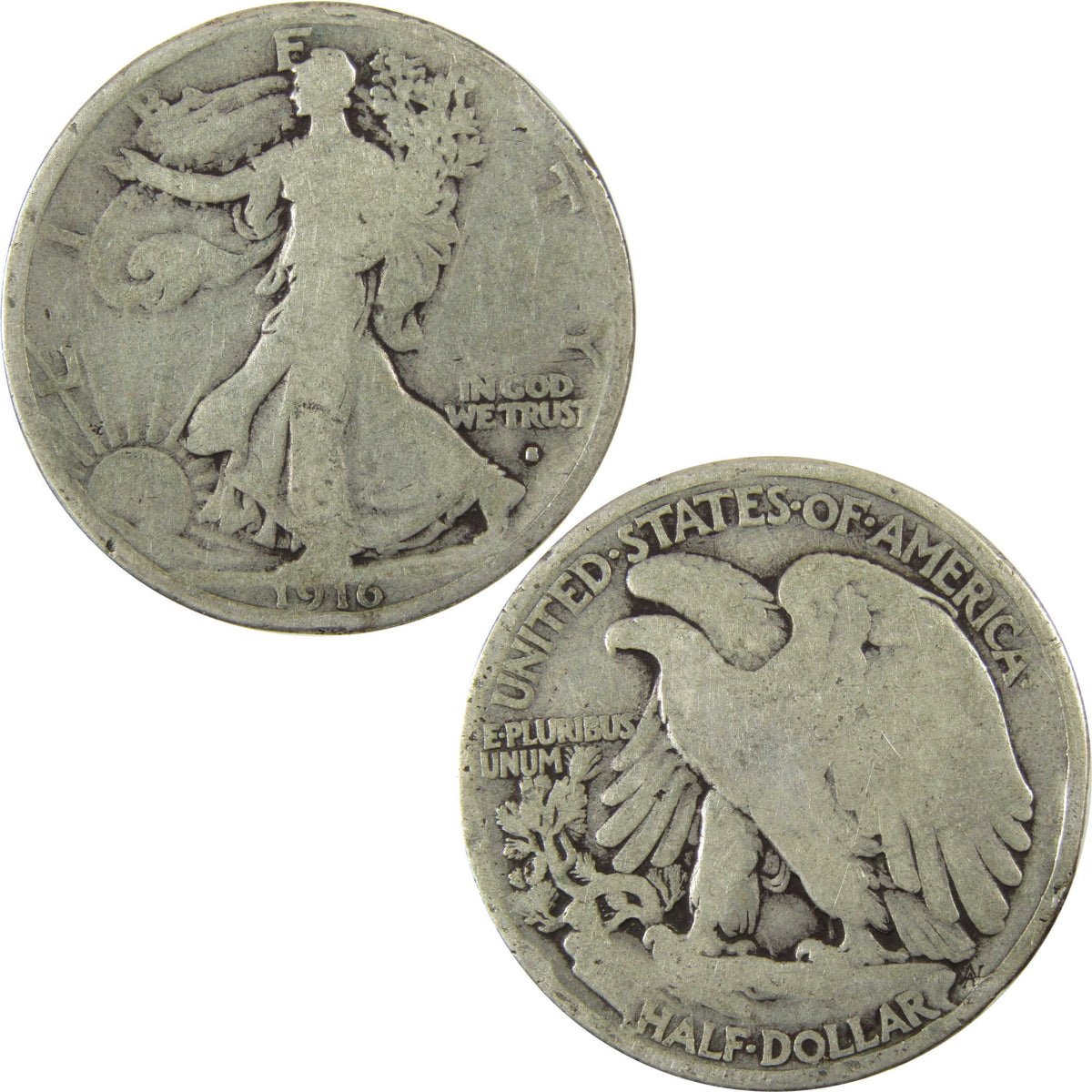 1916 S Liberty Walking 50c VG Very Good Details Rim Bent SKU:I29022