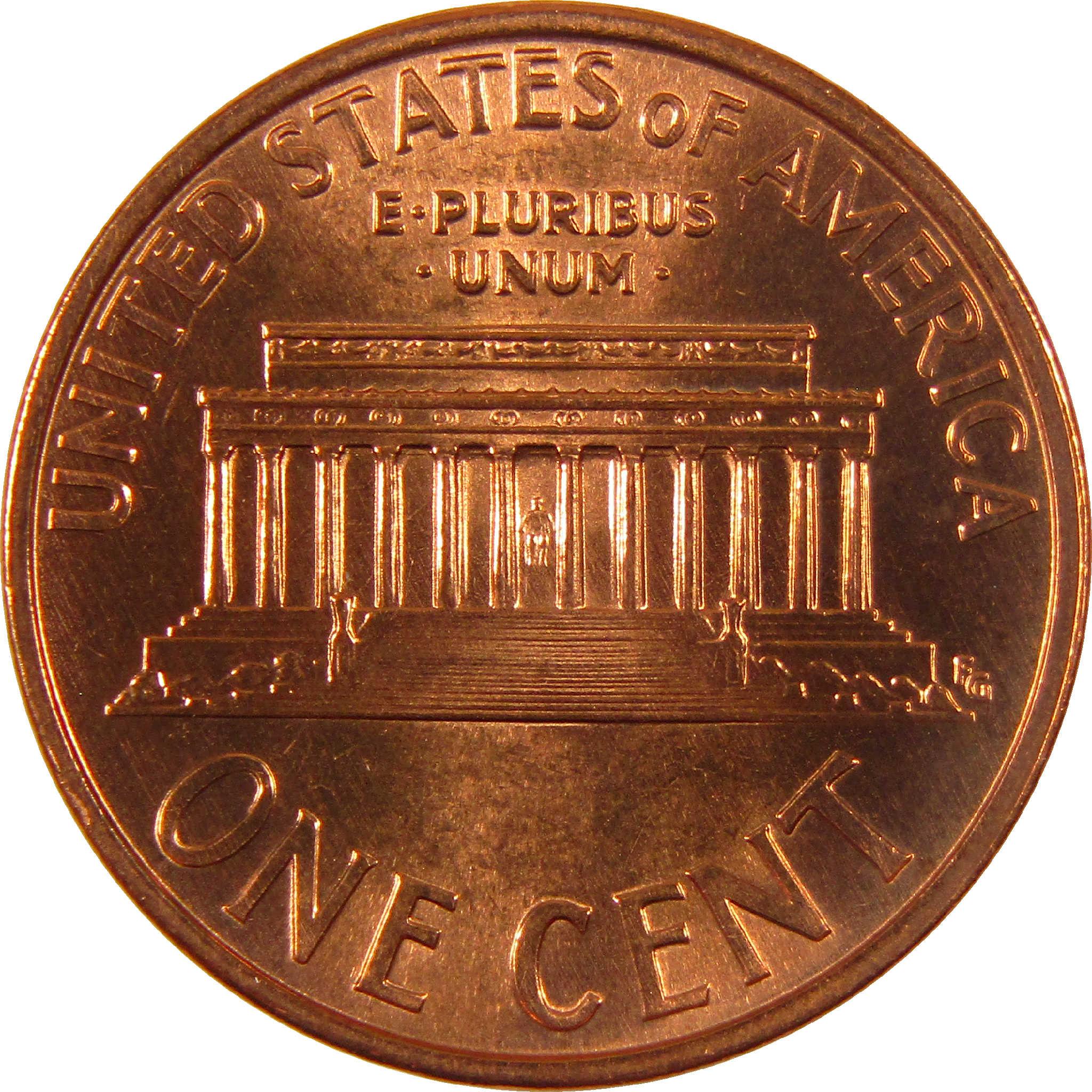 Lincoln Memorial reverse US one cent coin, copper penny collectible detail