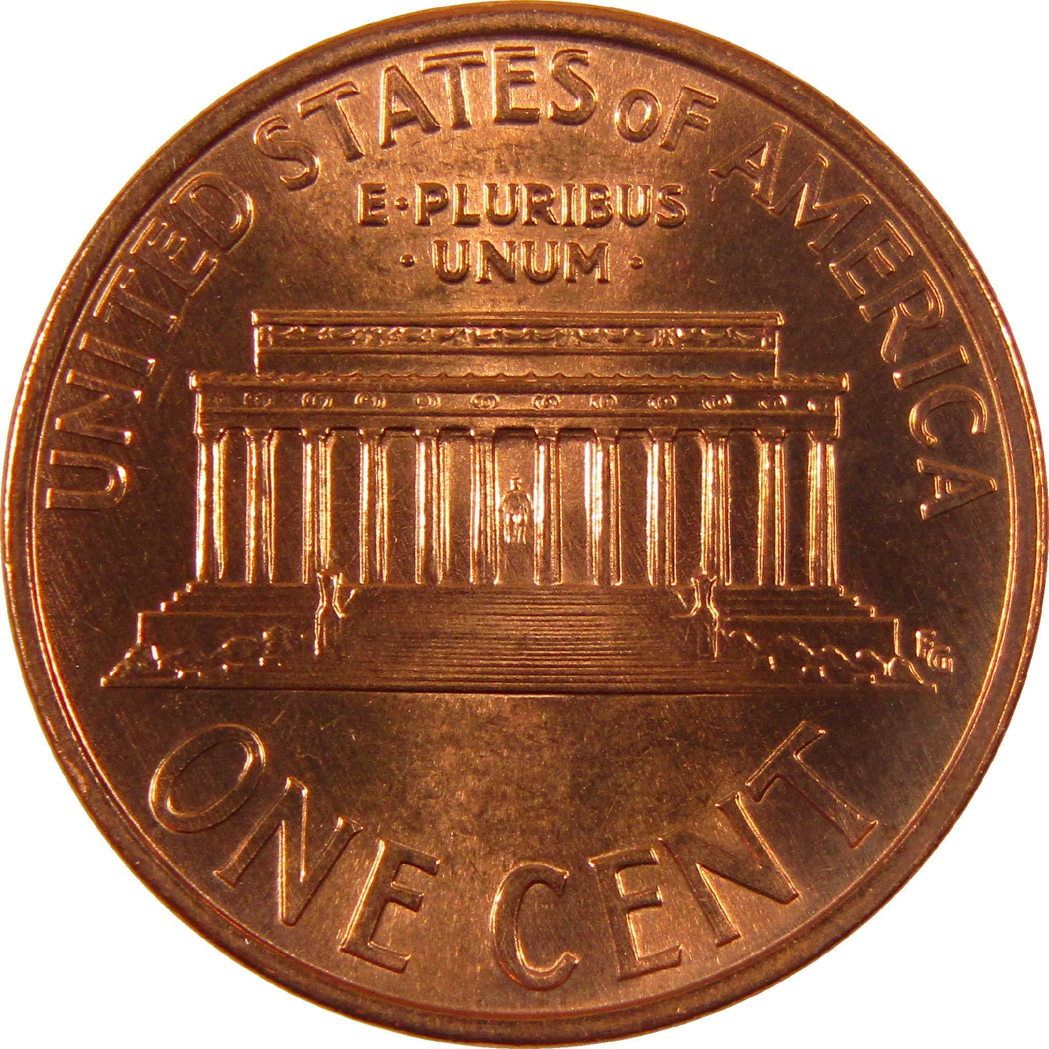 Lincoln Memorial reverse US one cent coin, copper penny collectible detail