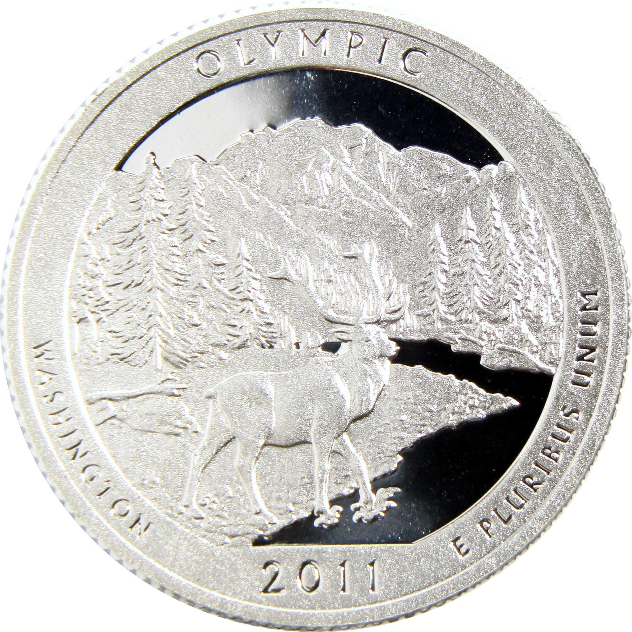 2011 Olympic National Park quarter with elk, mountains, and river, collectible coin