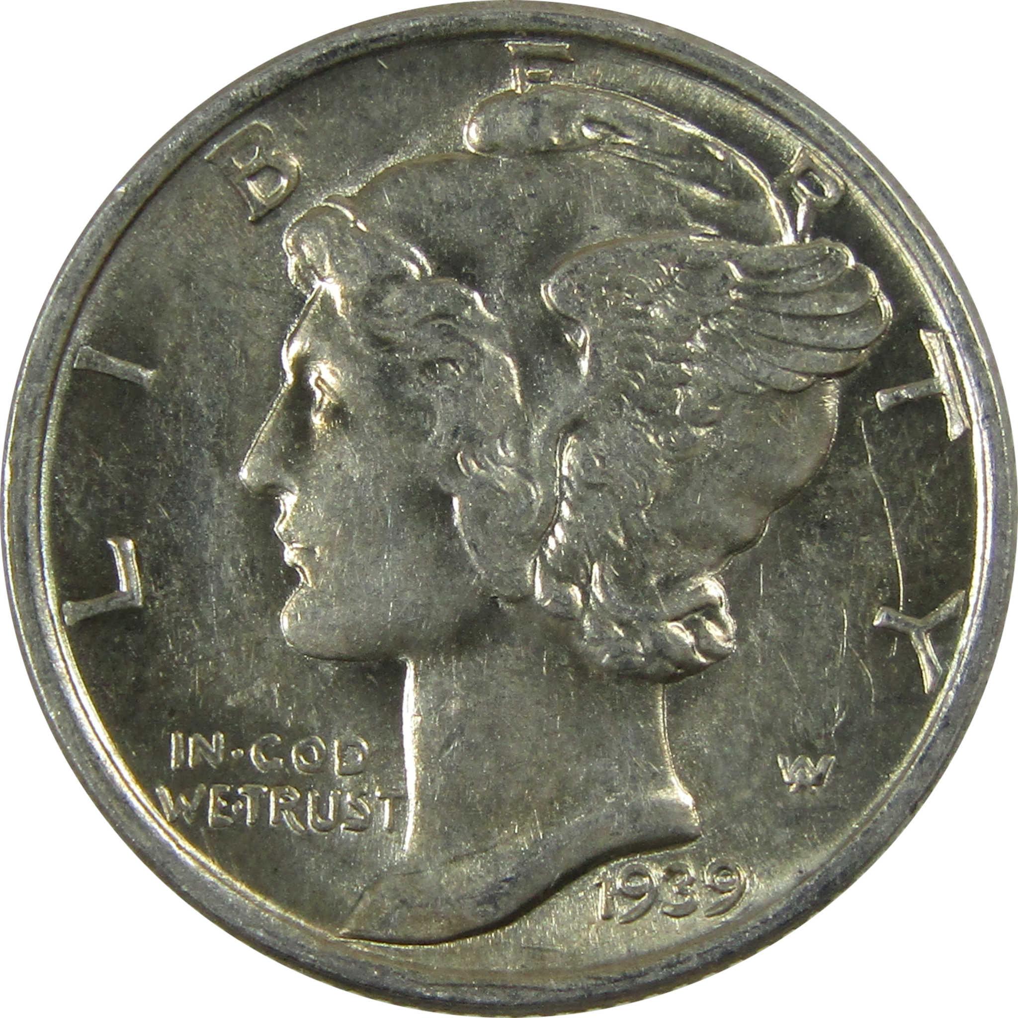 1939 Mercury Silver Dime AU About Uncirculated 10c Coin SKU:CP343