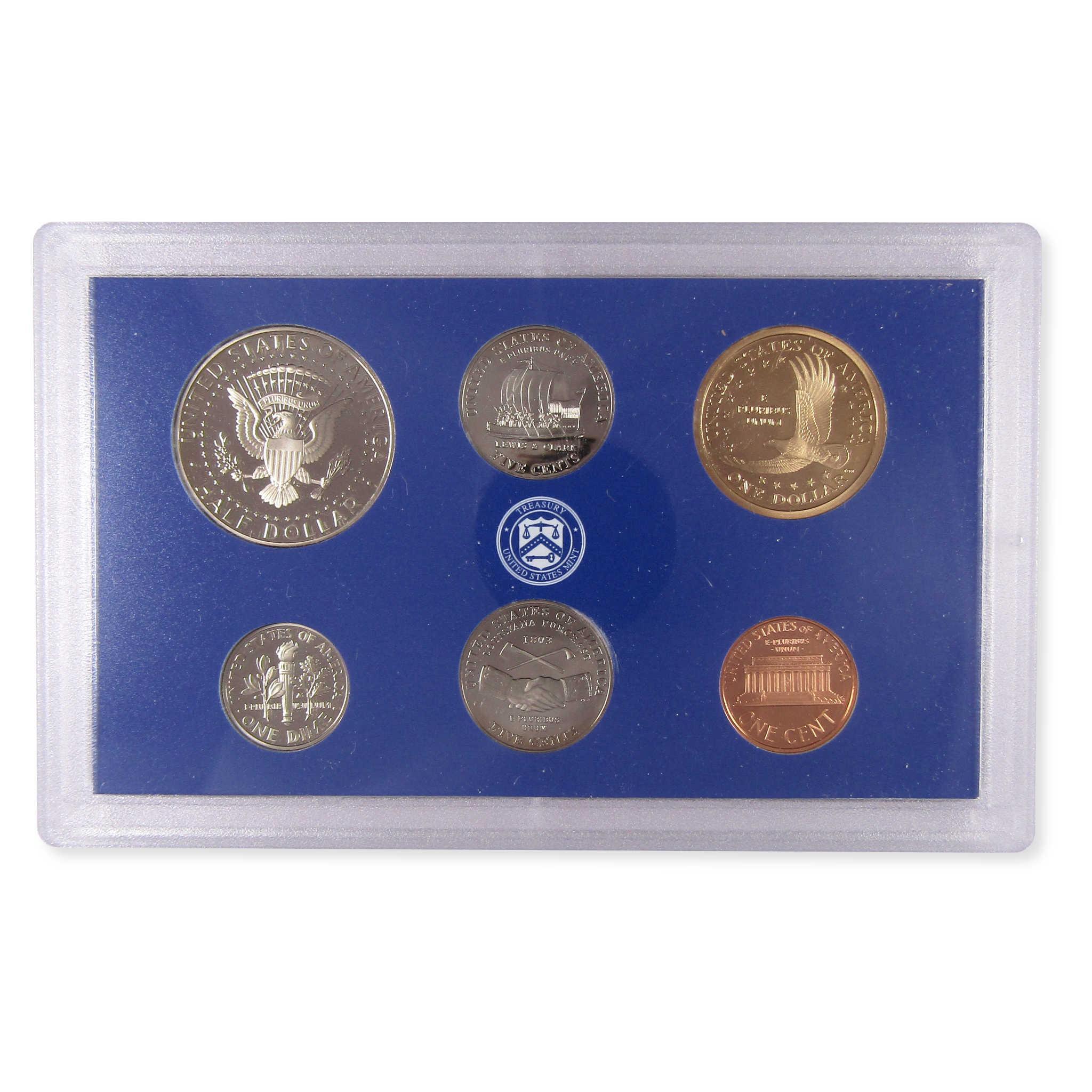 US coin collectible set in protective case, featuring half dollar, quarter, penny, and dime