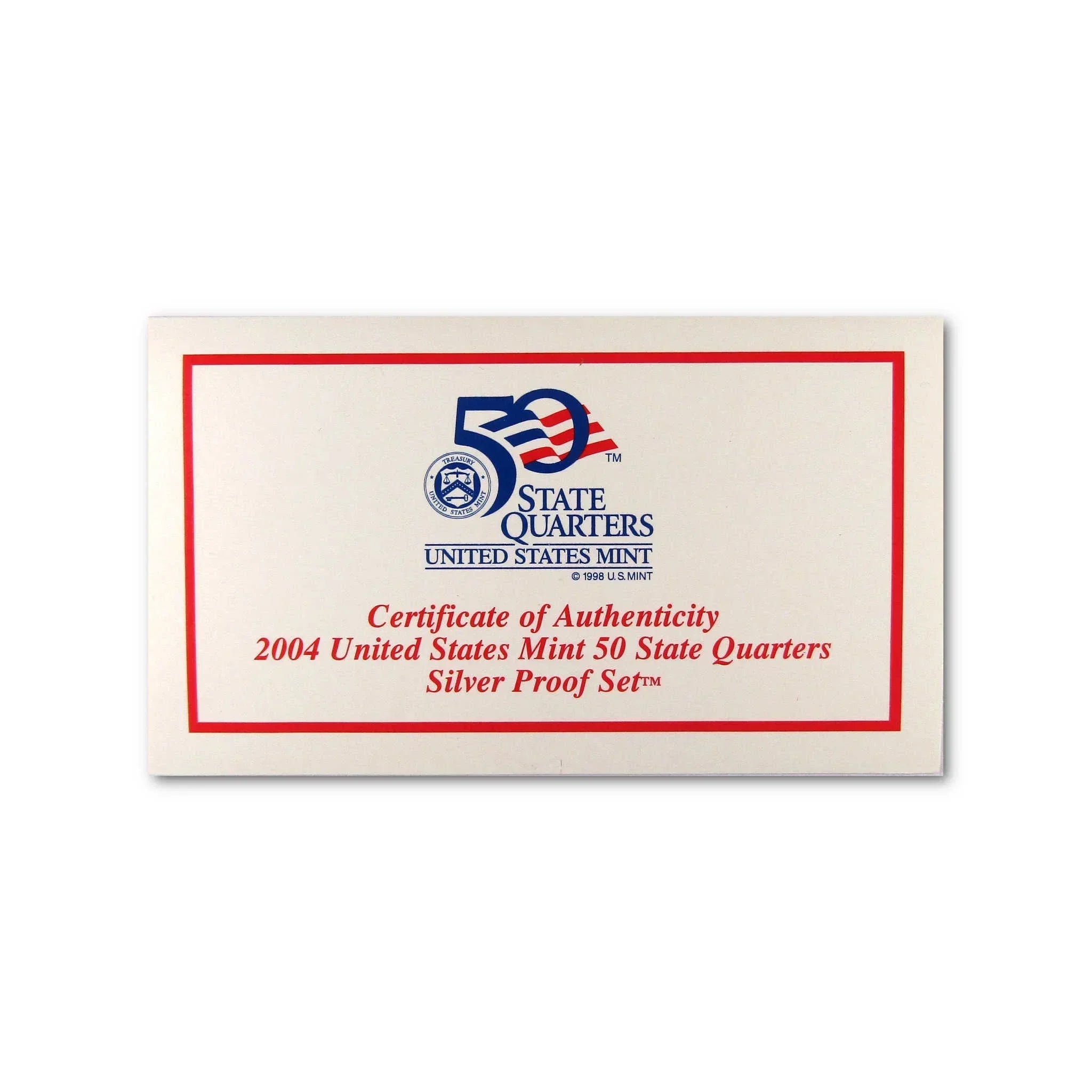 Certificate of Authenticity for 2004 US Mint 50 State Quarters Silver Proof Set