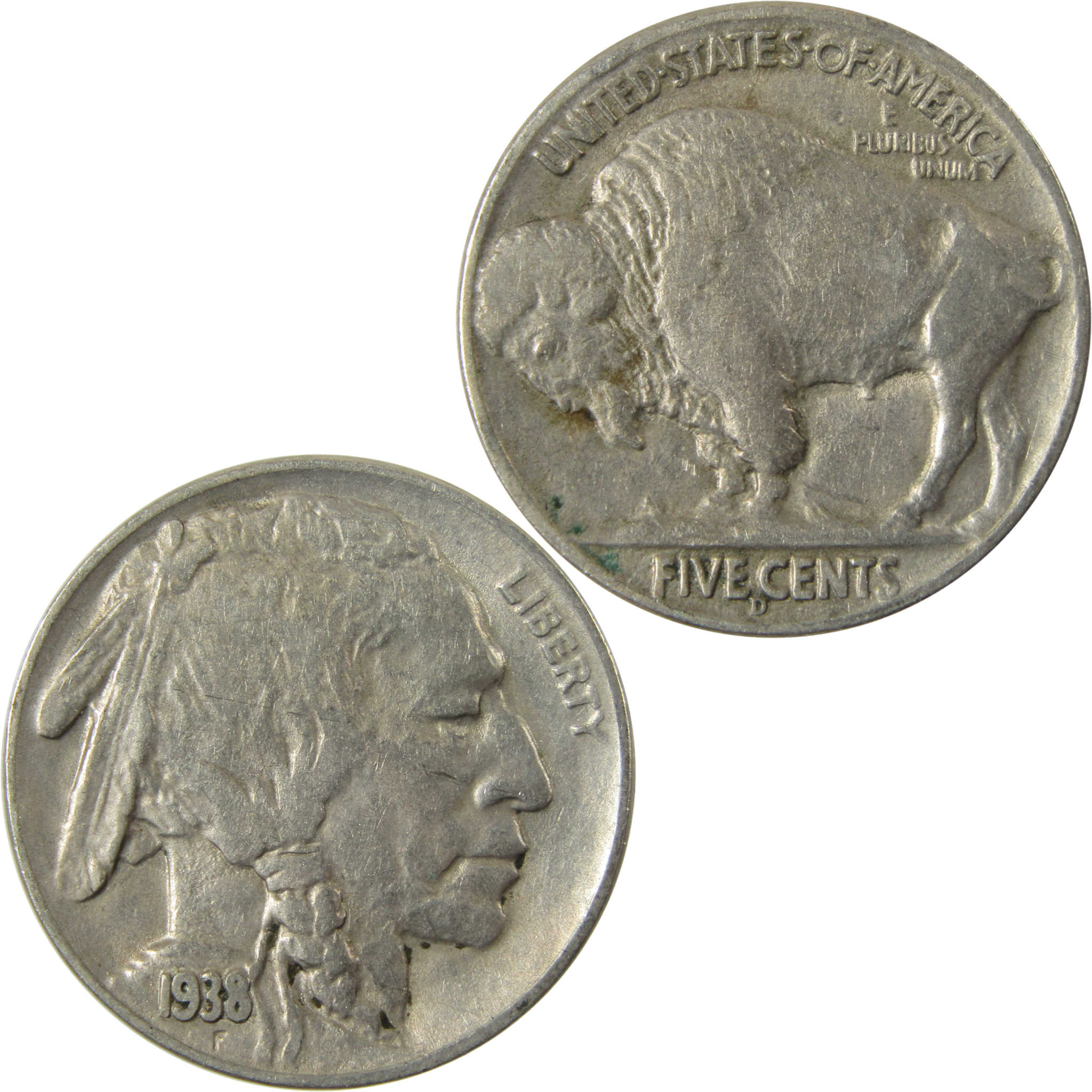 1938 D Indian Head Buffalo Nickel VF Very Fine 5c Coin SKU:I28331
