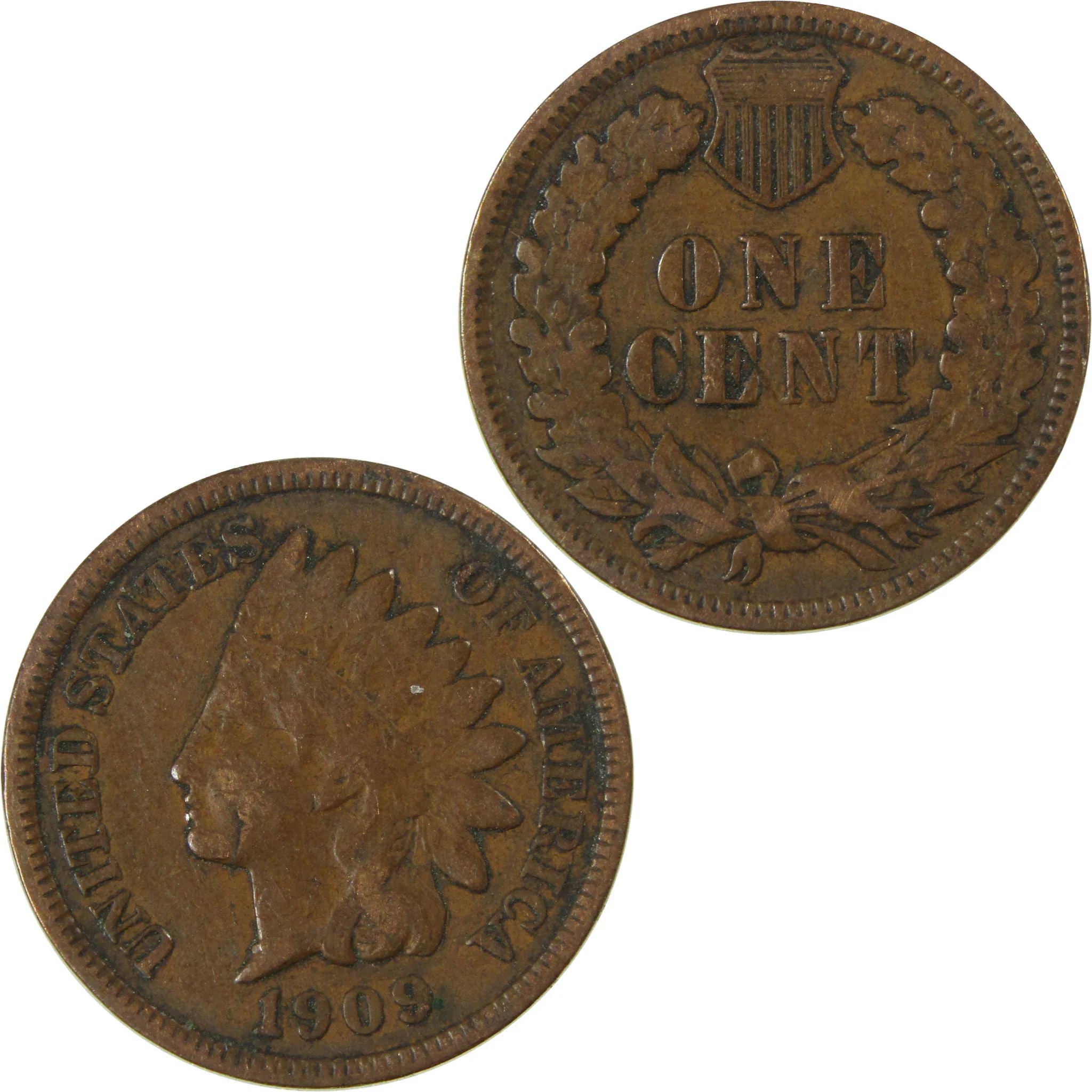 1909 Indian Head Cent F Fine Penny 1c Coin SKU:I27009