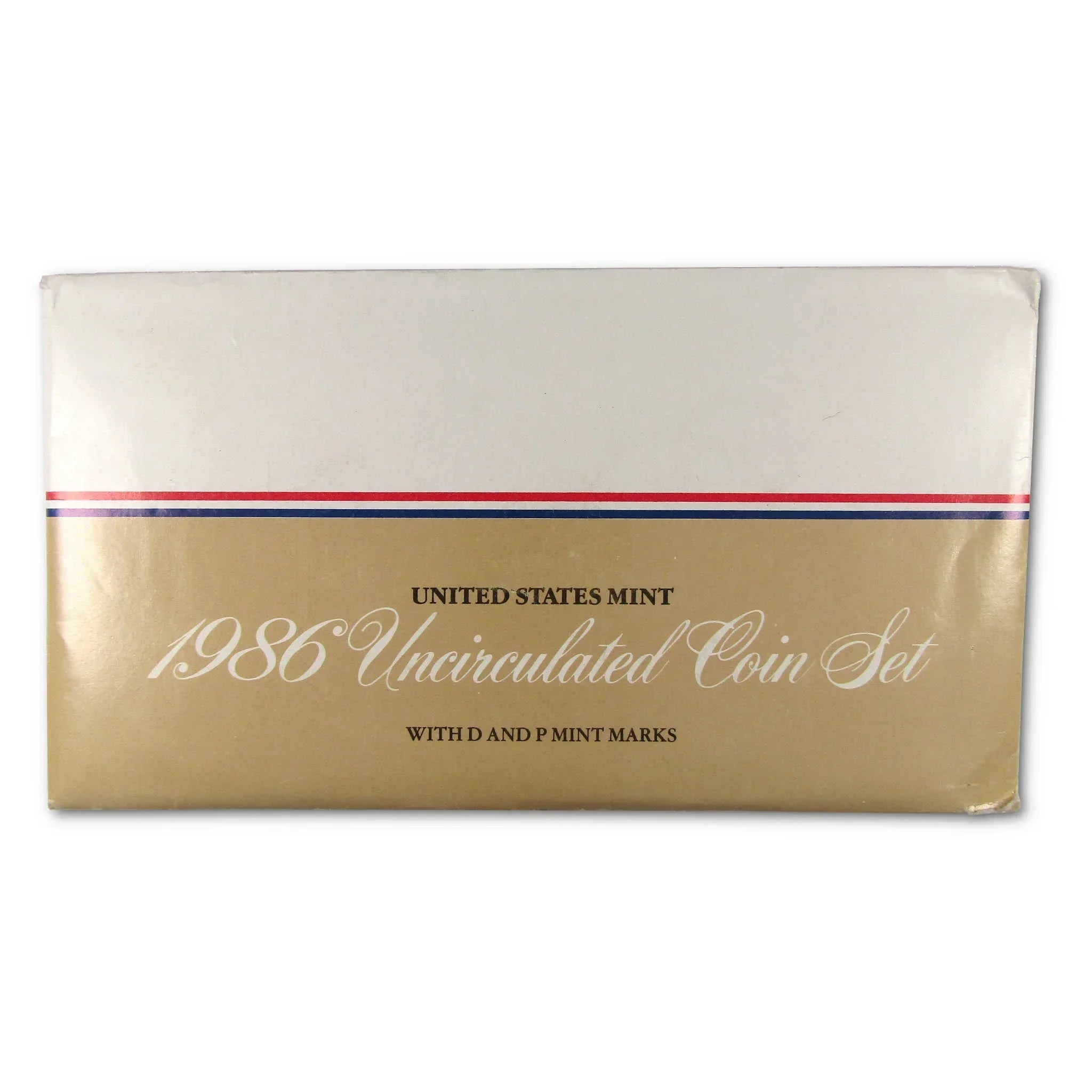 1986 United States Mint uncirculated coin set with D and P mint marks in sealed envelope