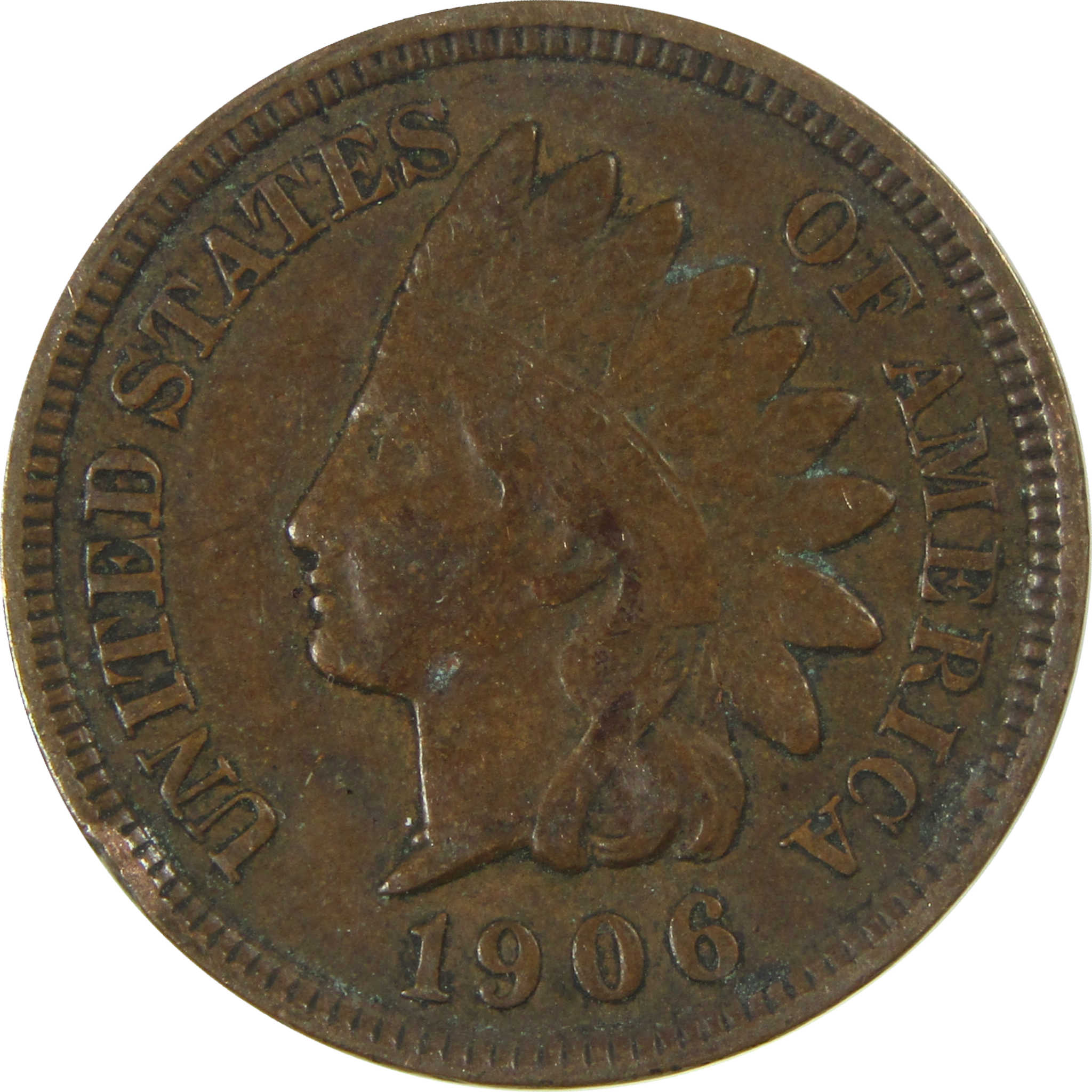 1906 Indian Head Cent F Fine Penny 1c Coin SKU:I27061