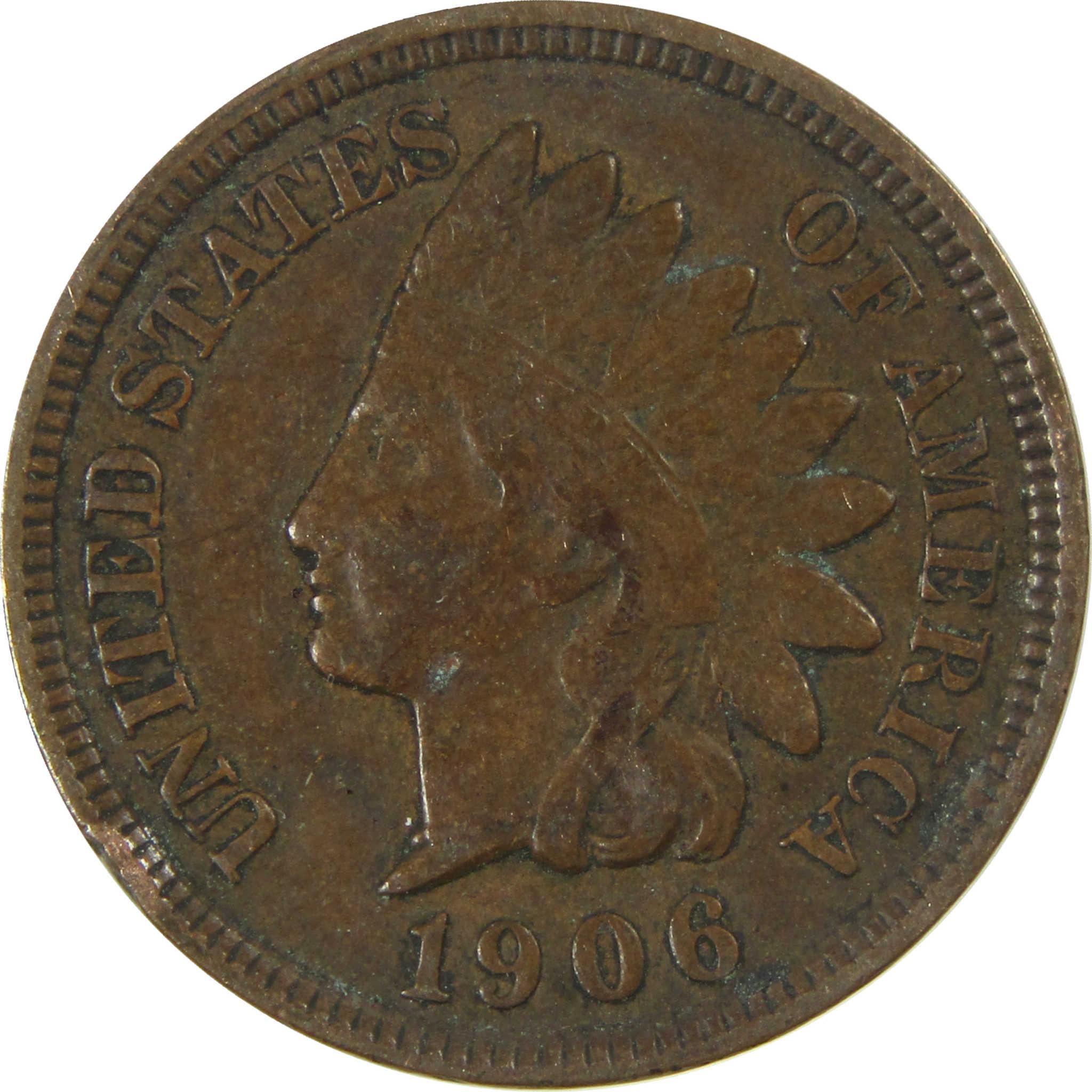 1906 Indian Head Cent F Fine Penny 1c Coin SKU:I27061