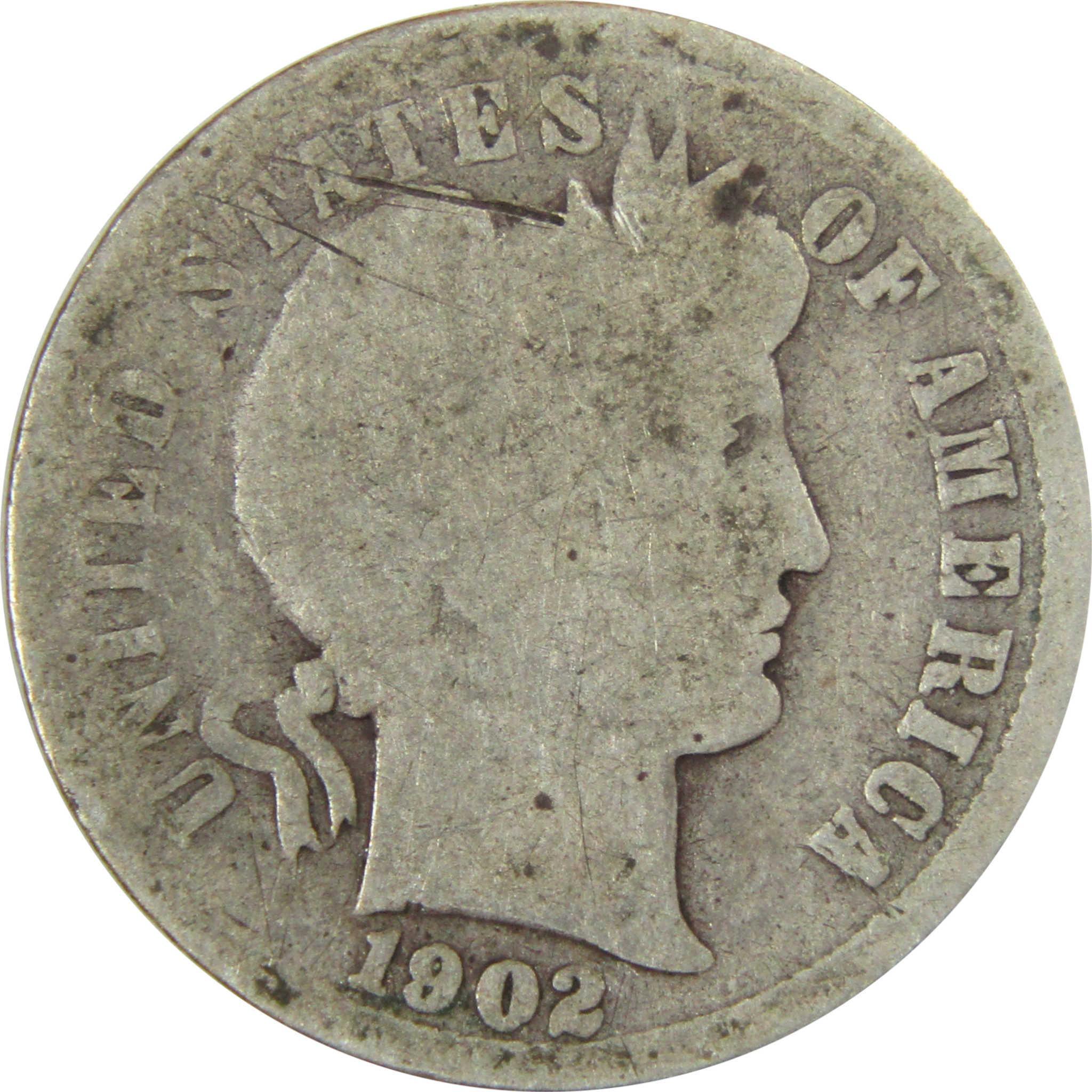 1902 Barber Silver Dime AG About Good 10c Coin Collectible SKU:CP721