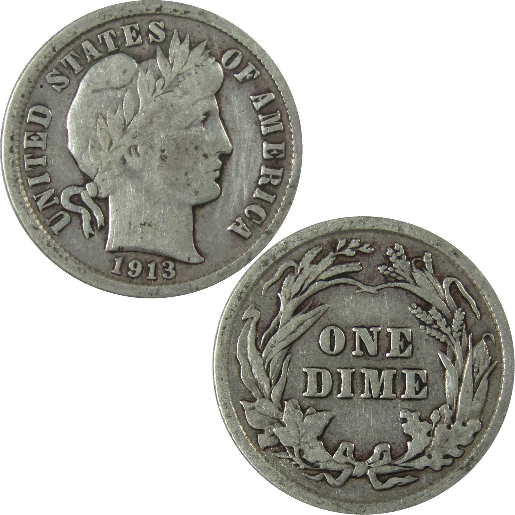 1913 Barber Silver Dime F Fine Details 10c Coin SKU:I26067
