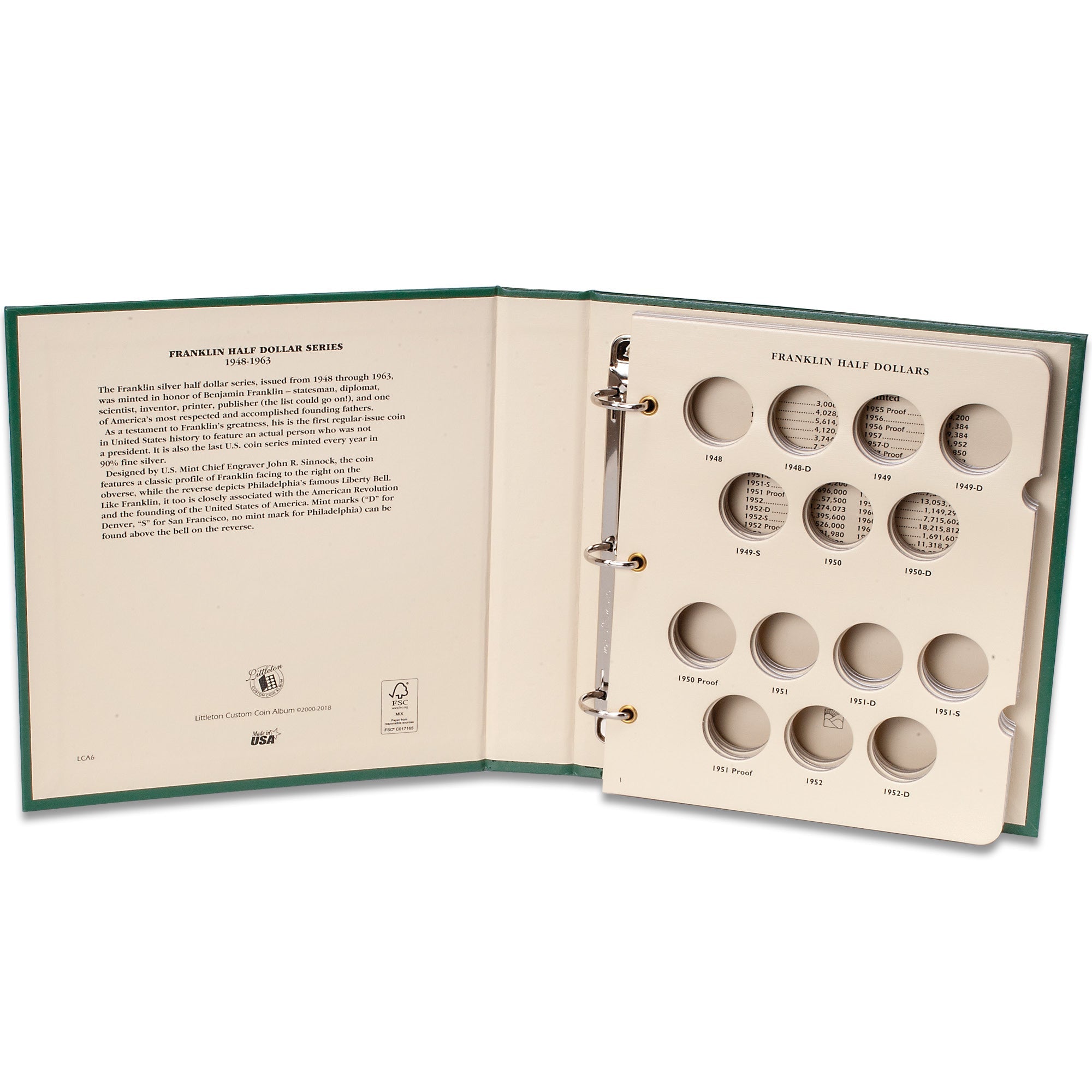 1948-1963 Franklin Half Dollar Coin Album Littleton Coin Company