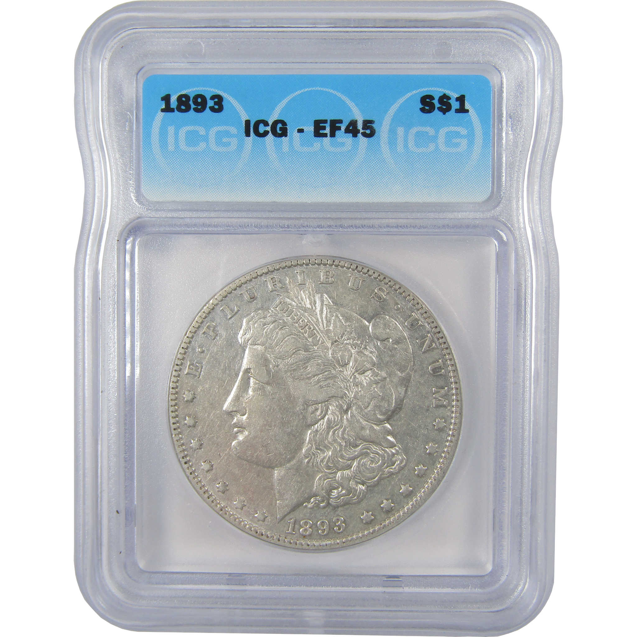 1893 Morgan Dollar EF 45 ICG Silver $1 Coin SKU:I23819 - Morgan coin - Morgan silver dollar - Morgan silver dollar for sale - Profile Coins & Collectibles
