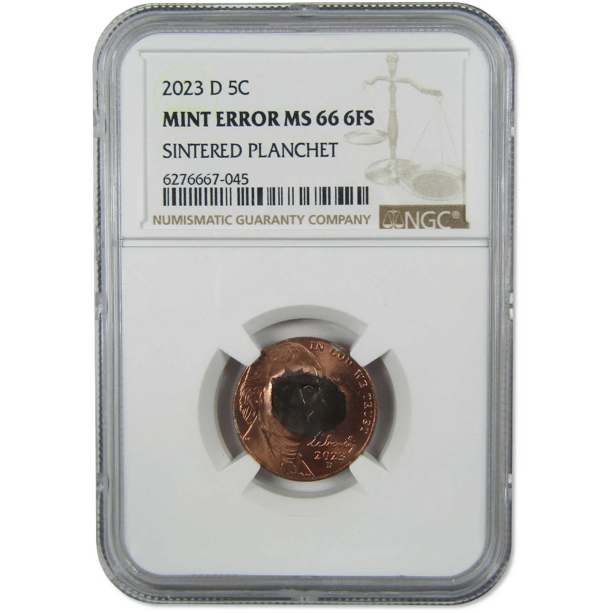 2023 D Jefferson Nickel MS 66 6FS NGC Sintered Planchet Mint Error