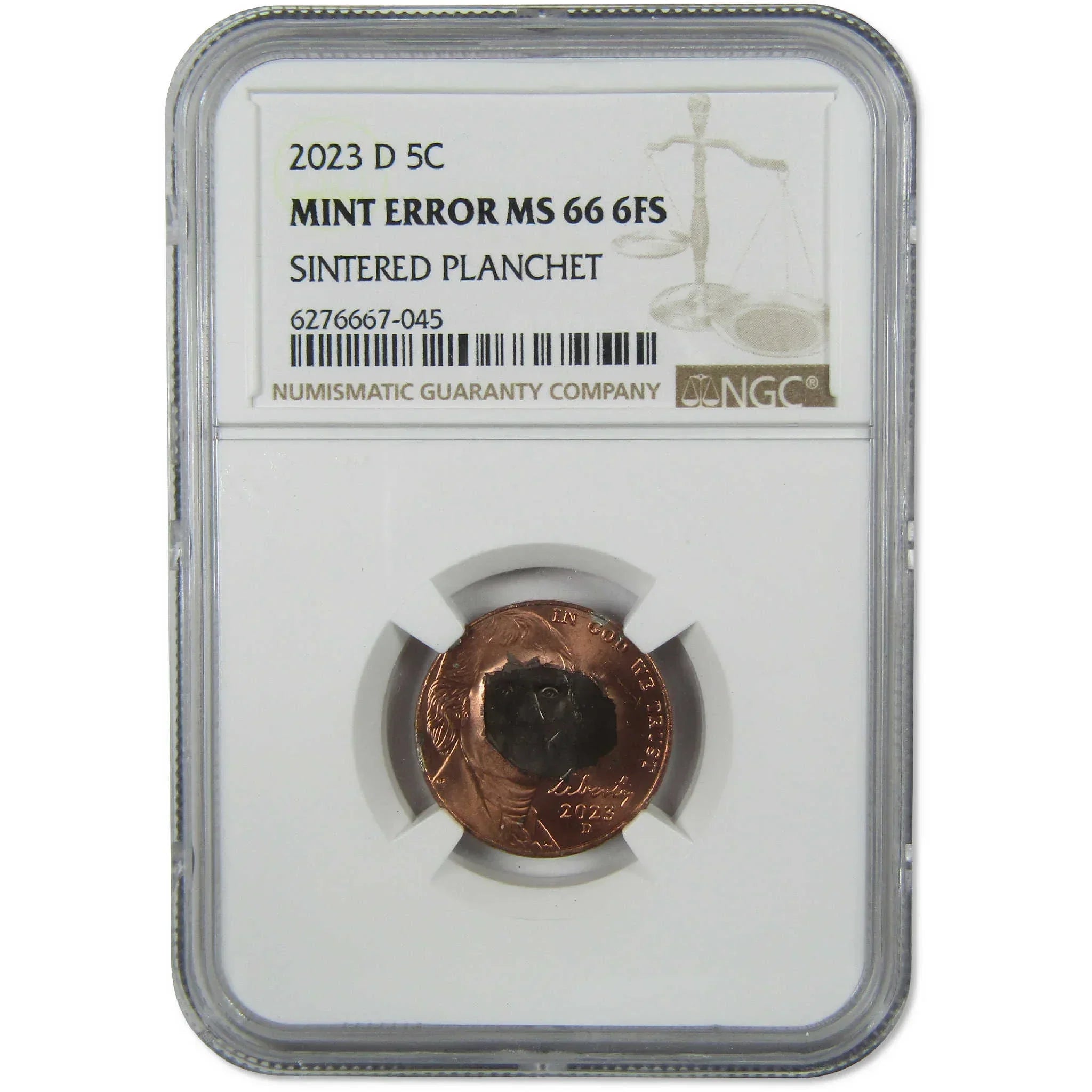 2023 D Jefferson Nickel MS 66 6FS NGC Sintered Planchet Mint Error