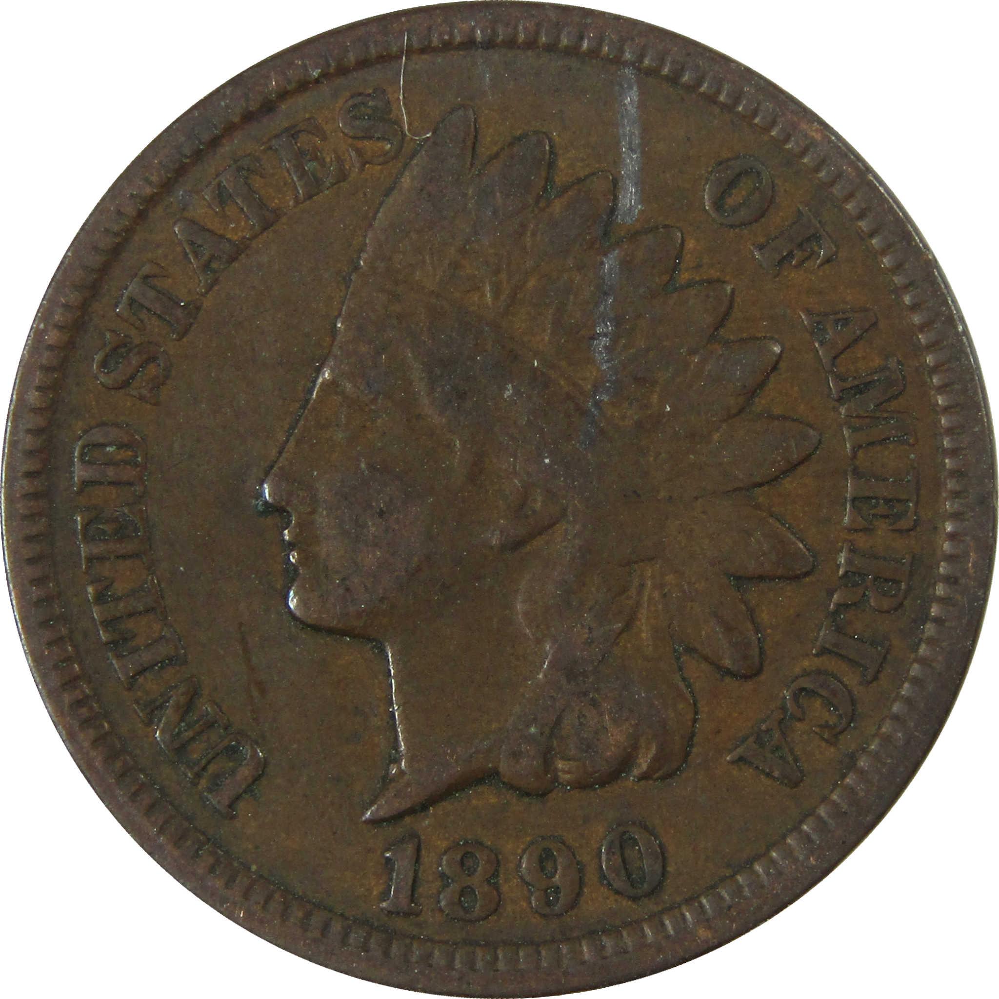 1890 Indian Head Cent F Fine Penny 1c Coin SKU:I26991